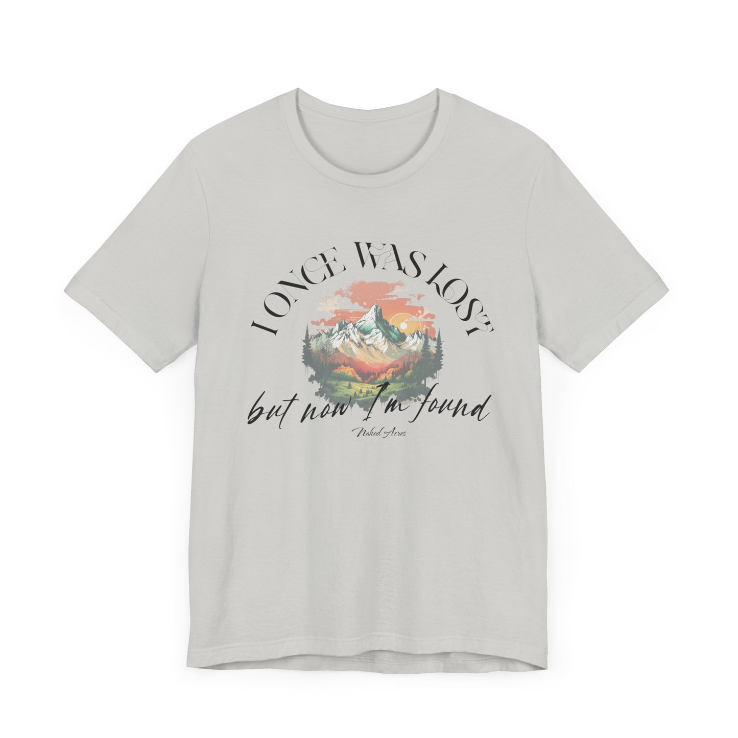 I Once Was Lost Adult Unisex Jersey Short Sleeve Tee in White, Soft Cream, Silver, and Heather Peach