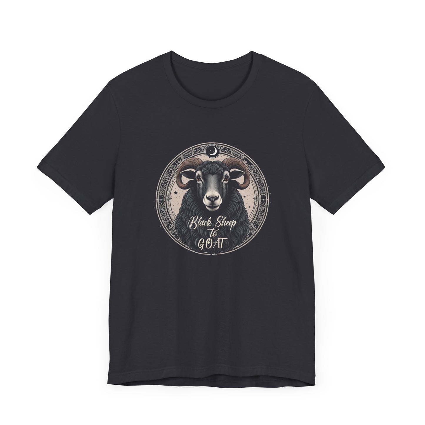 Black Sheep to GOAT Adult Unisex Jersey Short Sleeve Tee in Black and Dark Grey