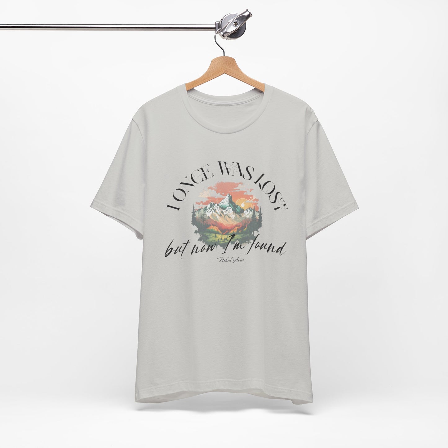 I Once Was Lost Adult Unisex Jersey Short Sleeve Tee in White, Soft Cream, Silver, and Heather Peach