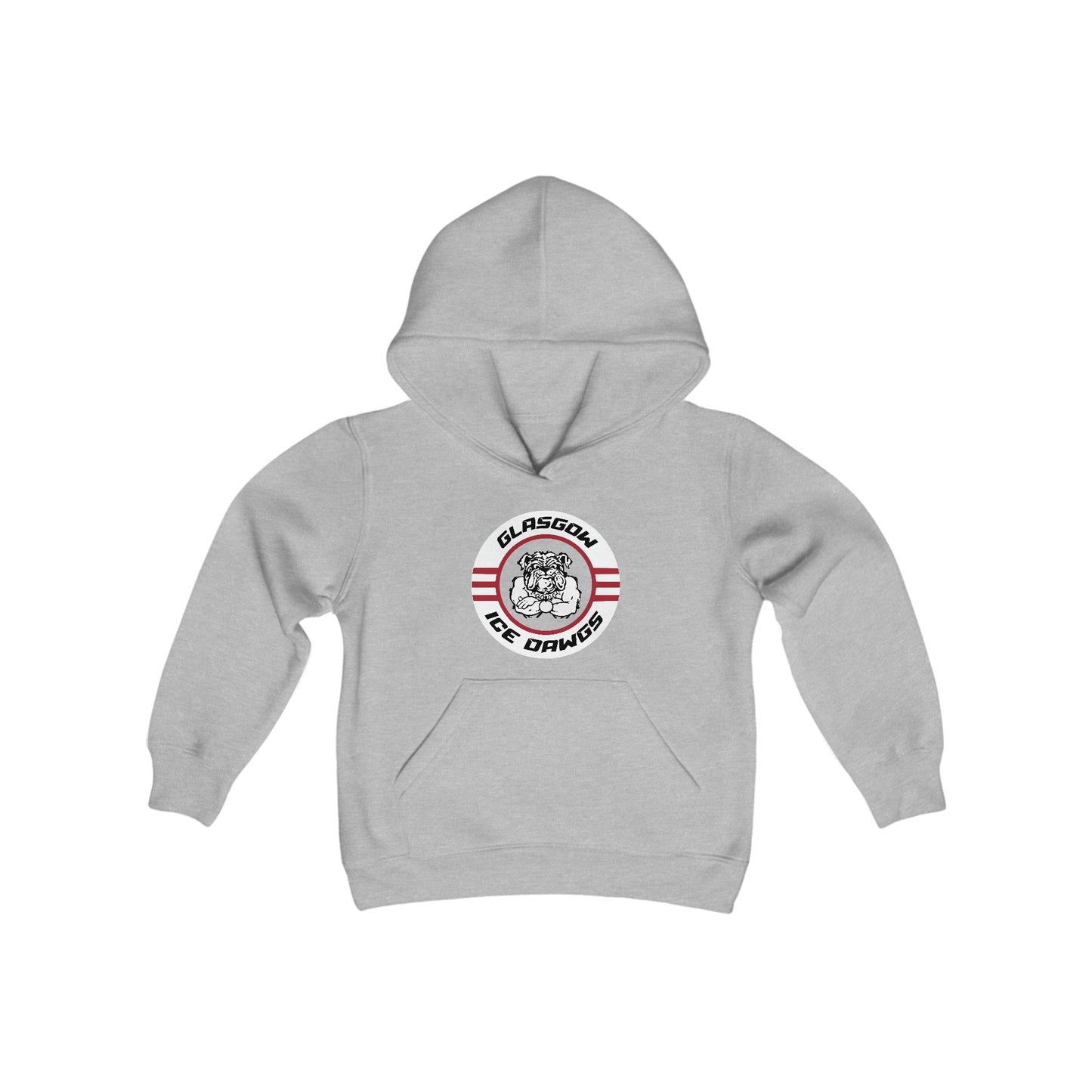 Glasgow Ice Dawgs Youth Heavy Blend Hooded Sweatshirt in Black, White, or Grey