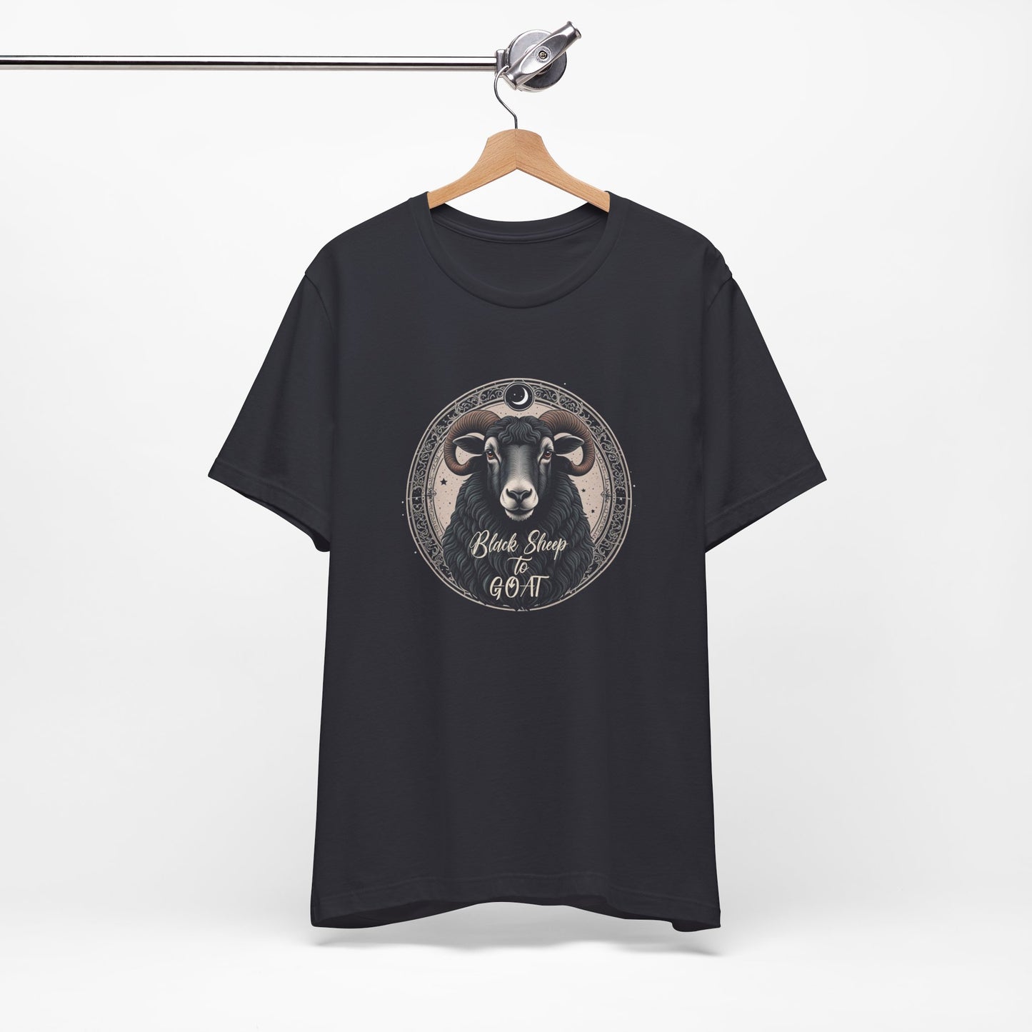 Black Sheep to GOAT Adult Unisex Jersey Short Sleeve Tee in Black and Dark Grey