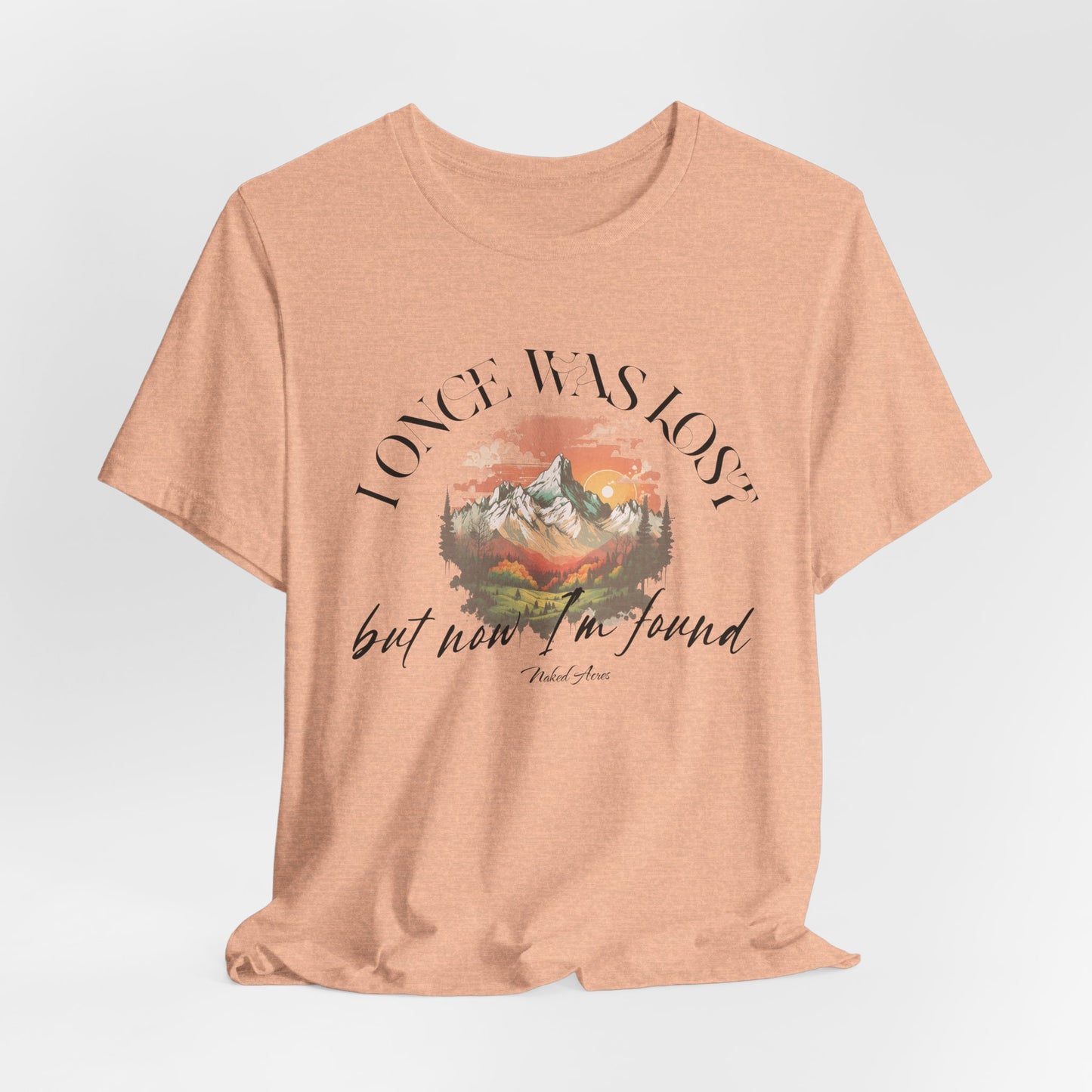 I Once Was Lost Adult Unisex Jersey Short Sleeve Tee in White, Soft Cream, Silver, and Heather Peach