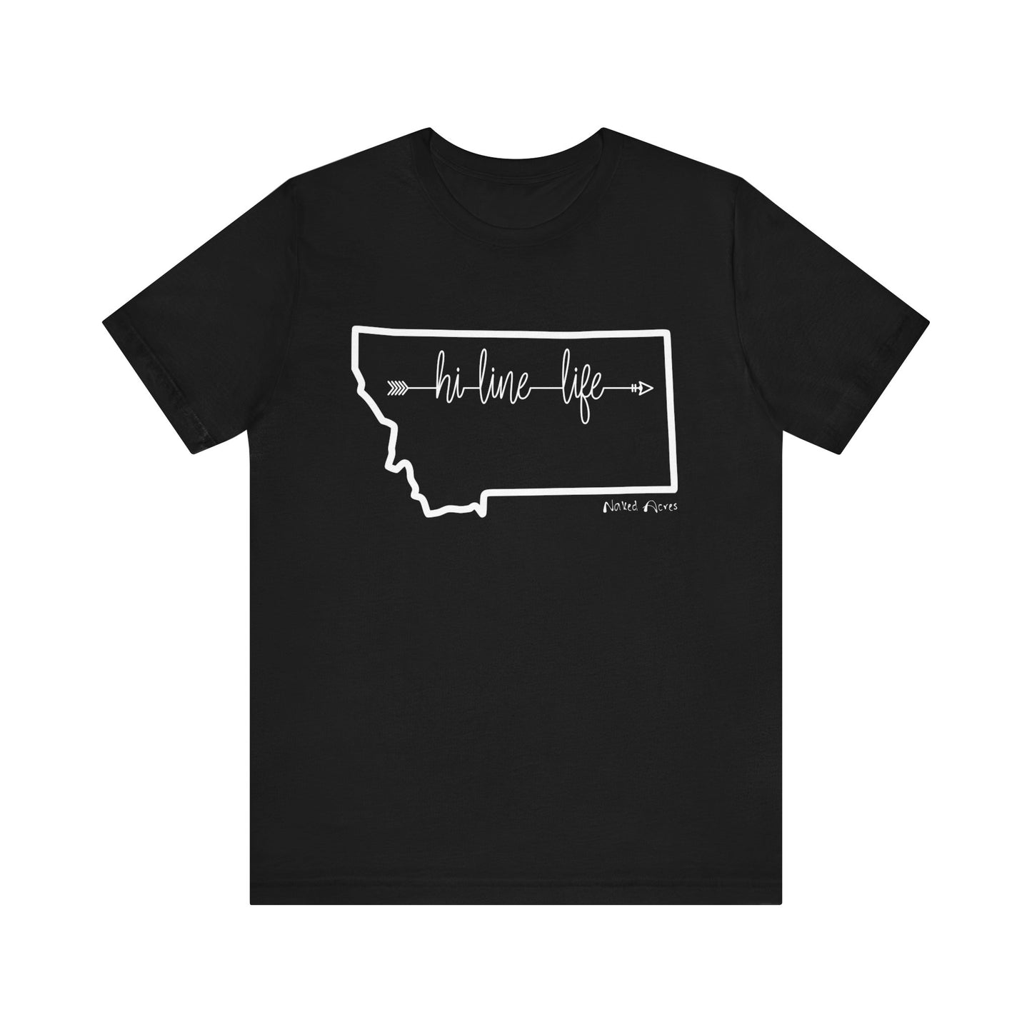 Naked Acres Hi-Line Life MT Adult Unisex Jersey Short Sleeve Tee in Black, Deep Heather, or Army