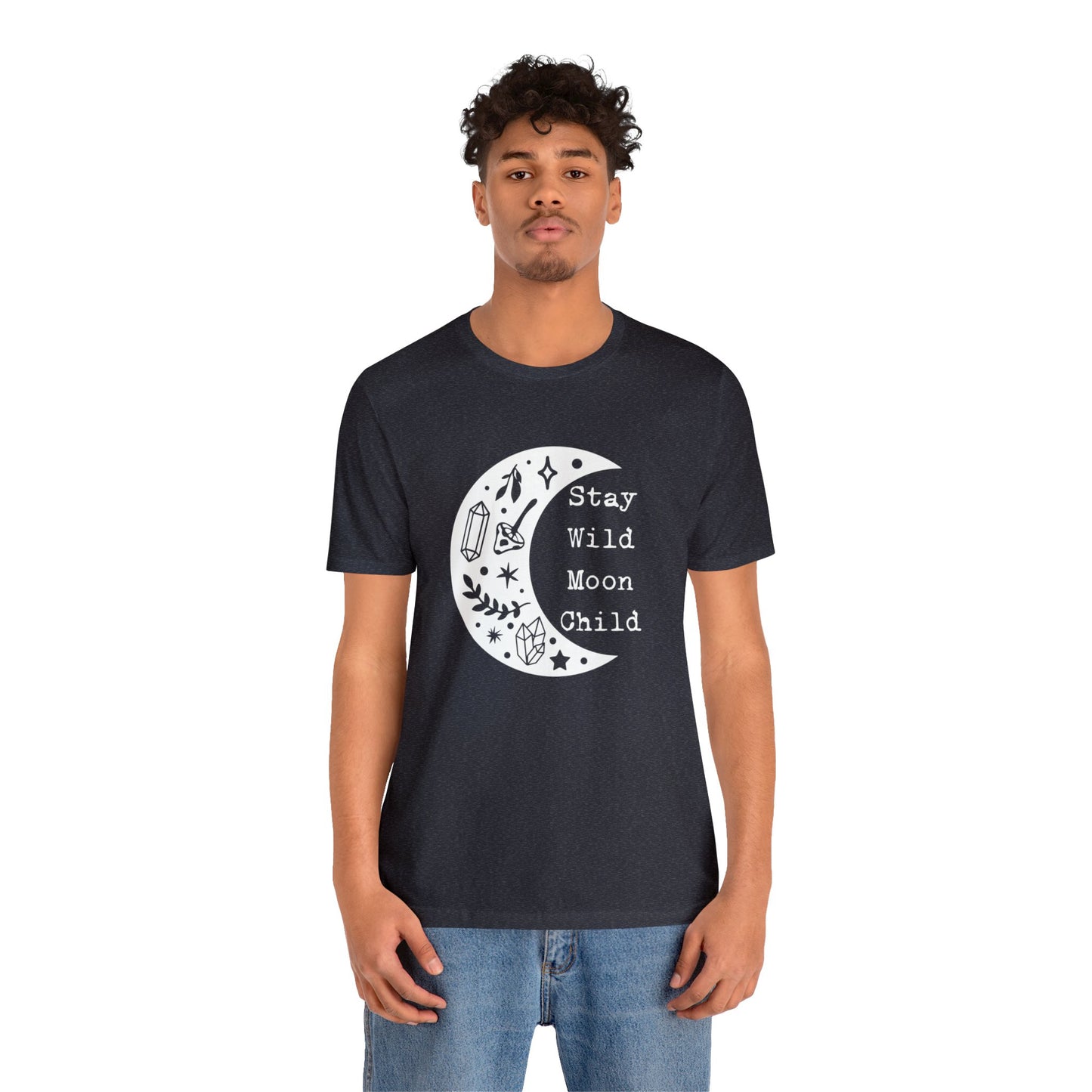 SolLingo Stay Wild Moon Child Adult Unisex Jersey Short Sleeve Tee in Black, Steel Blue, Army, Dark Grey Heather or Heather Navy