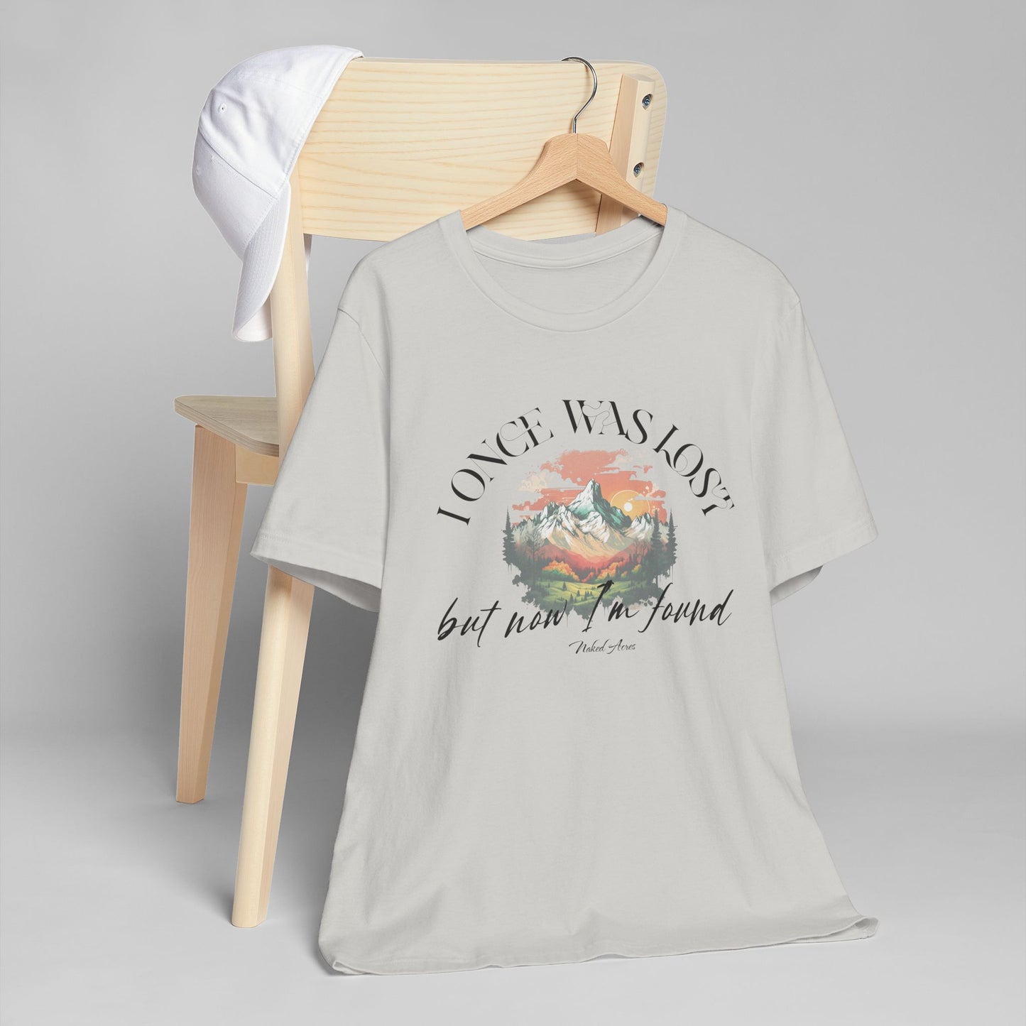 I Once Was Lost Adult Unisex Jersey Short Sleeve Tee in White, Soft Cream, Silver, and Heather Peach