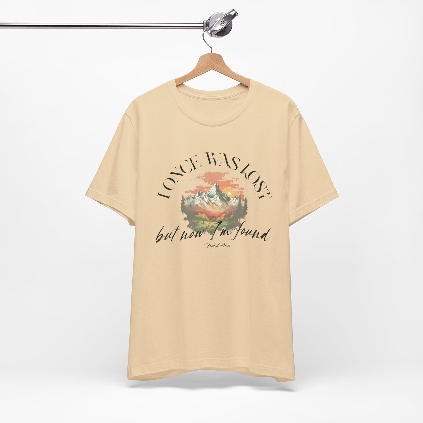 I Once Was Lost Adult Unisex Jersey Short Sleeve Tee in White, Soft Cream, Silver, and Heather Peach