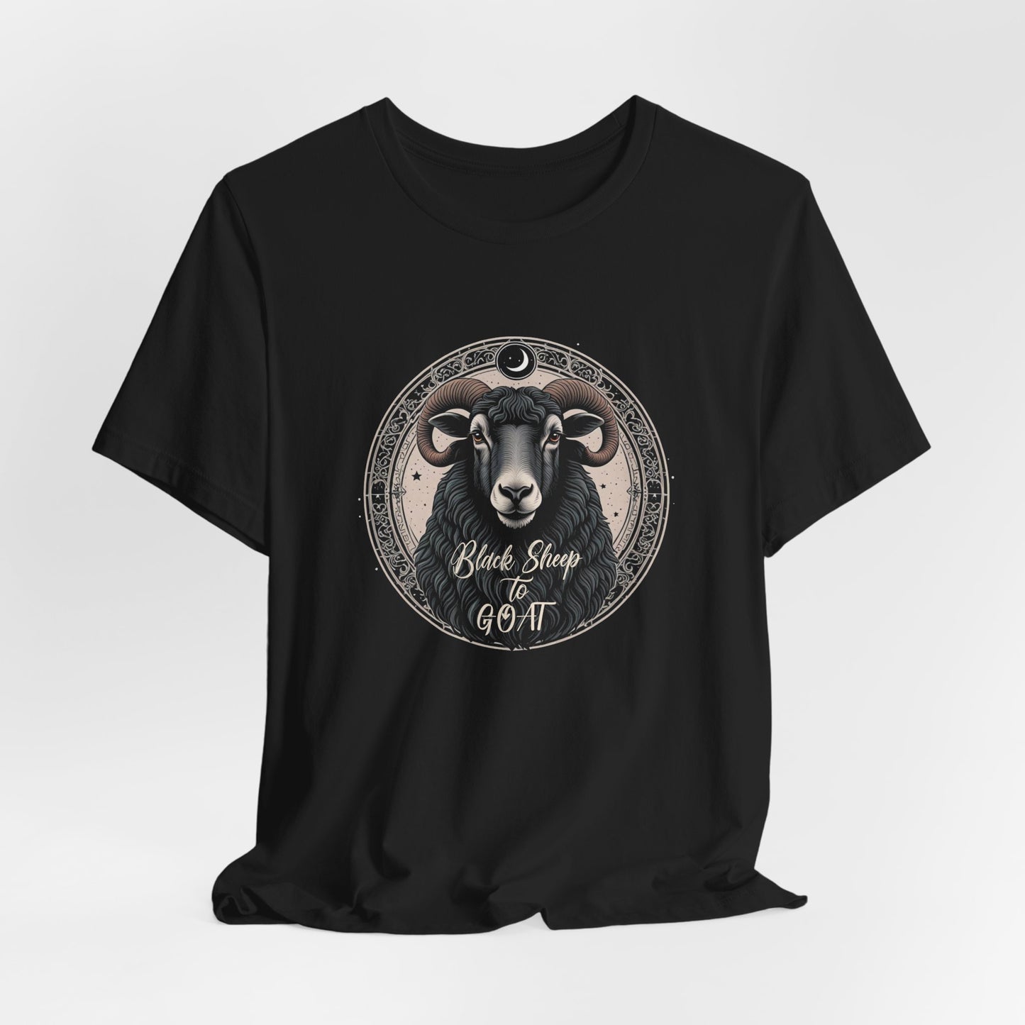 Black Sheep to GOAT Adult Unisex Jersey Short Sleeve Tee in Black and Dark Grey
