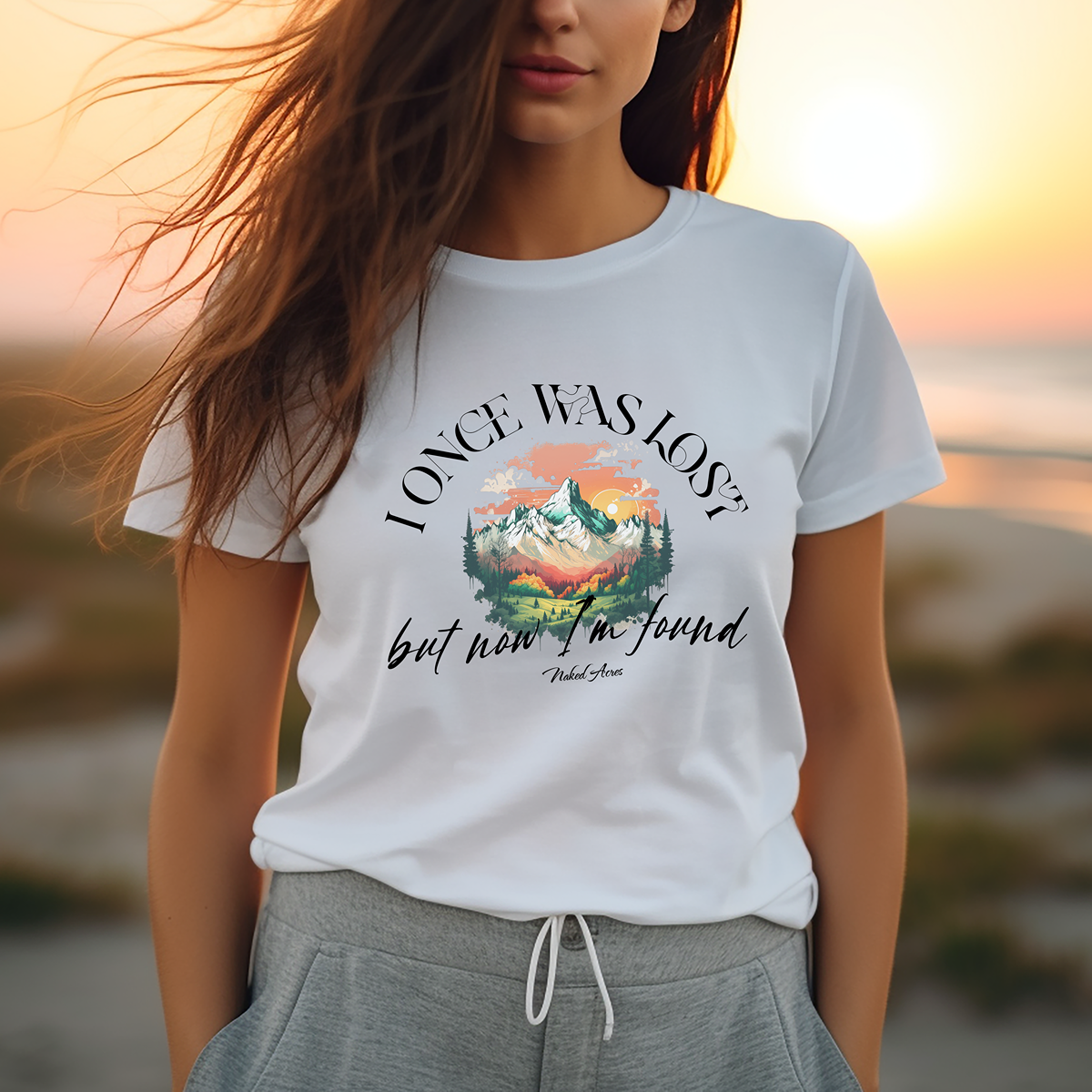 I Once Was Lost Adult Unisex Jersey Short Sleeve Tee in White, Soft Cream, Silver, and Heather Peach