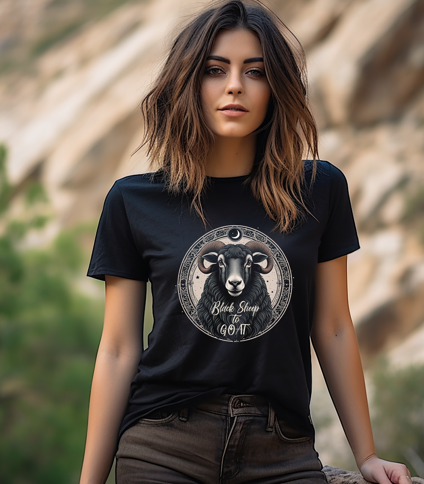 Black Sheep to GOAT Adult Unisex Jersey Short Sleeve Tee in Black and Dark Grey