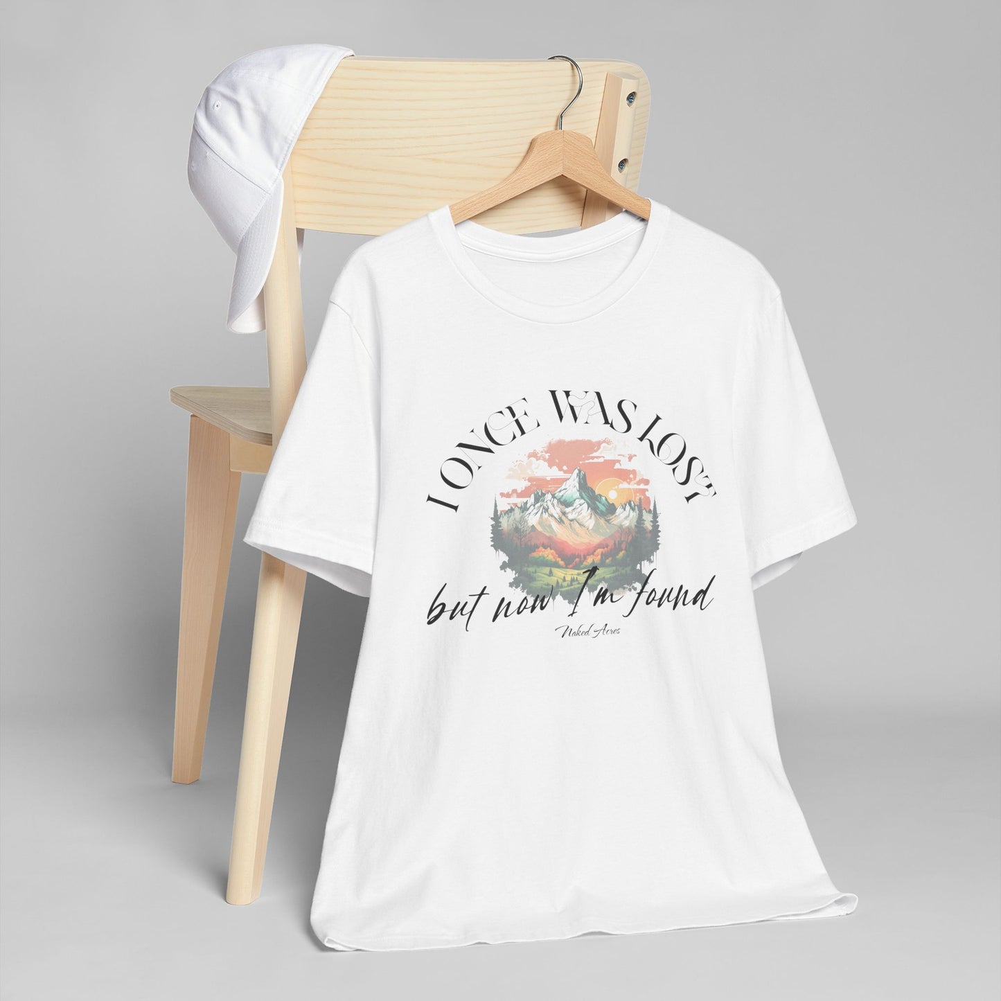 I Once Was Lost Adult Unisex Jersey Short Sleeve Tee in White, Soft Cream, Silver, and Heather Peach
