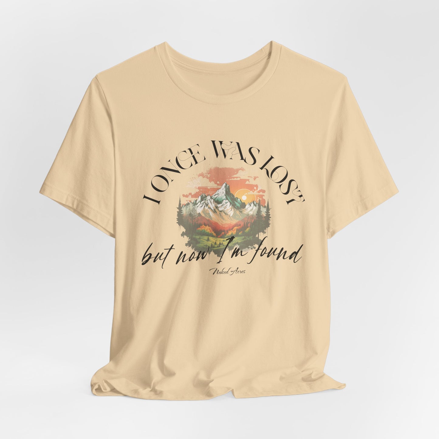 I Once Was Lost Adult Unisex Jersey Short Sleeve Tee in White, Soft Cream, Silver, and Heather Peach