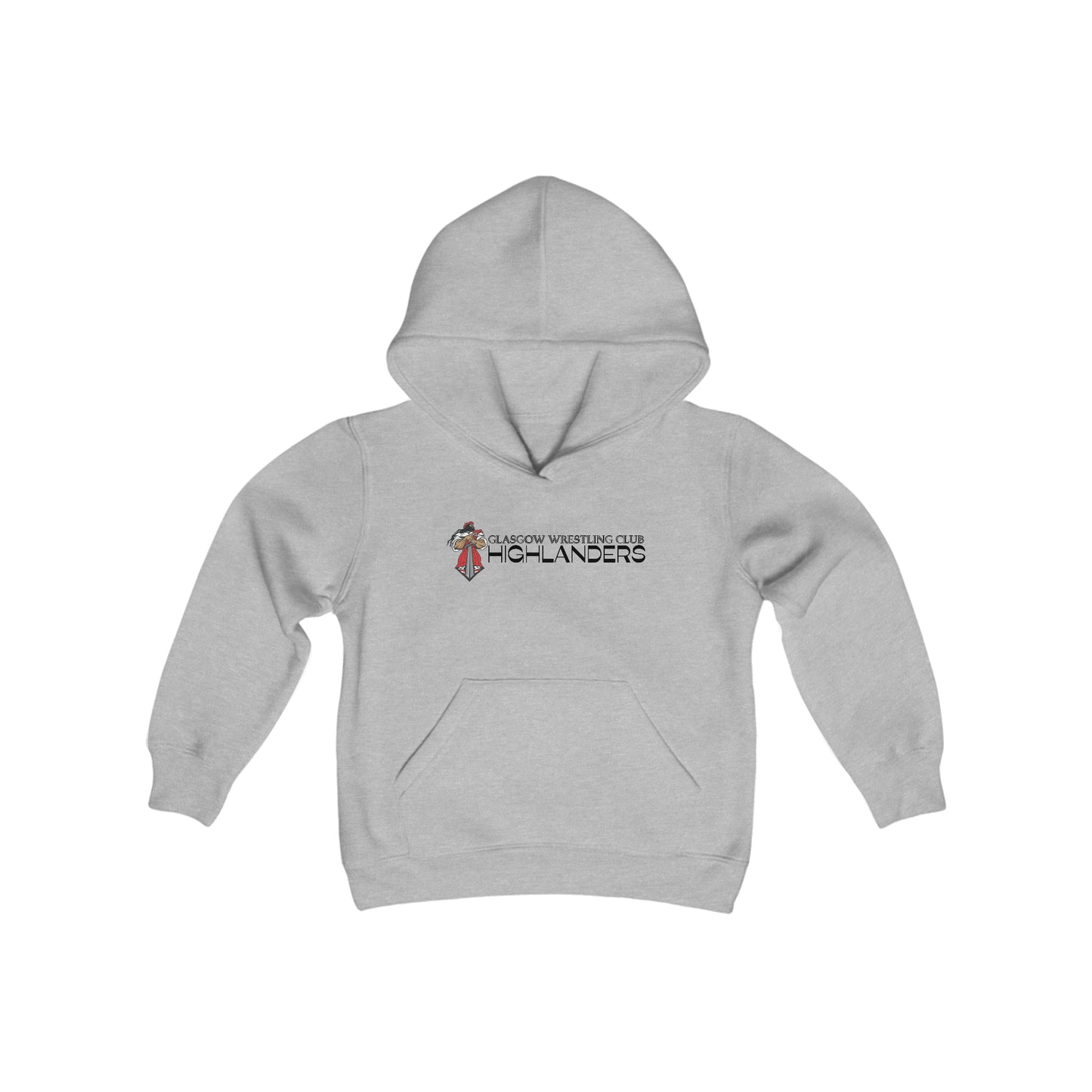 Glasgow Highlanders for him Youth Heavy Blend Hooded Sweatshirt in White, Sport Grey, or Red