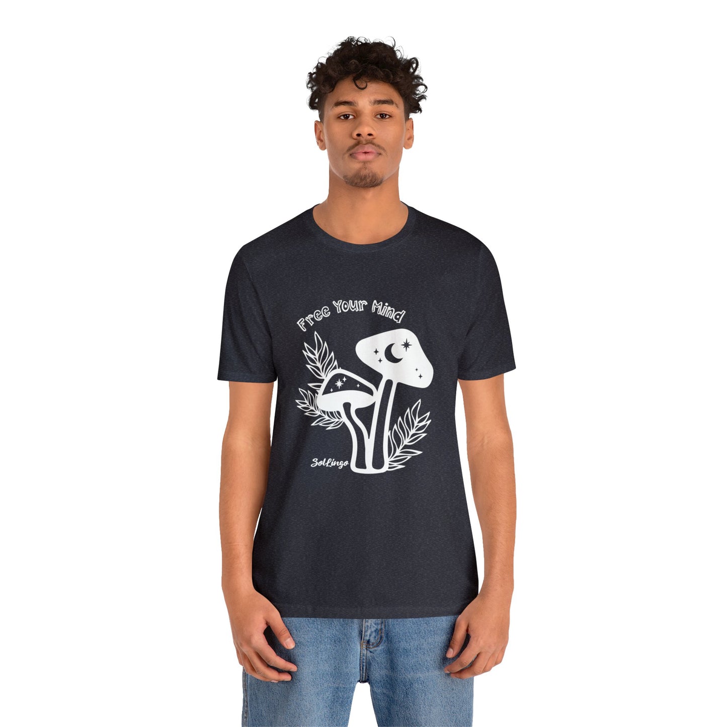 SolLingo Free Your Mind Adult Unisex Jersey Short Sleeve Tee in Black, Steel Blue, Army, Dark Grey Heather or Heather Navy