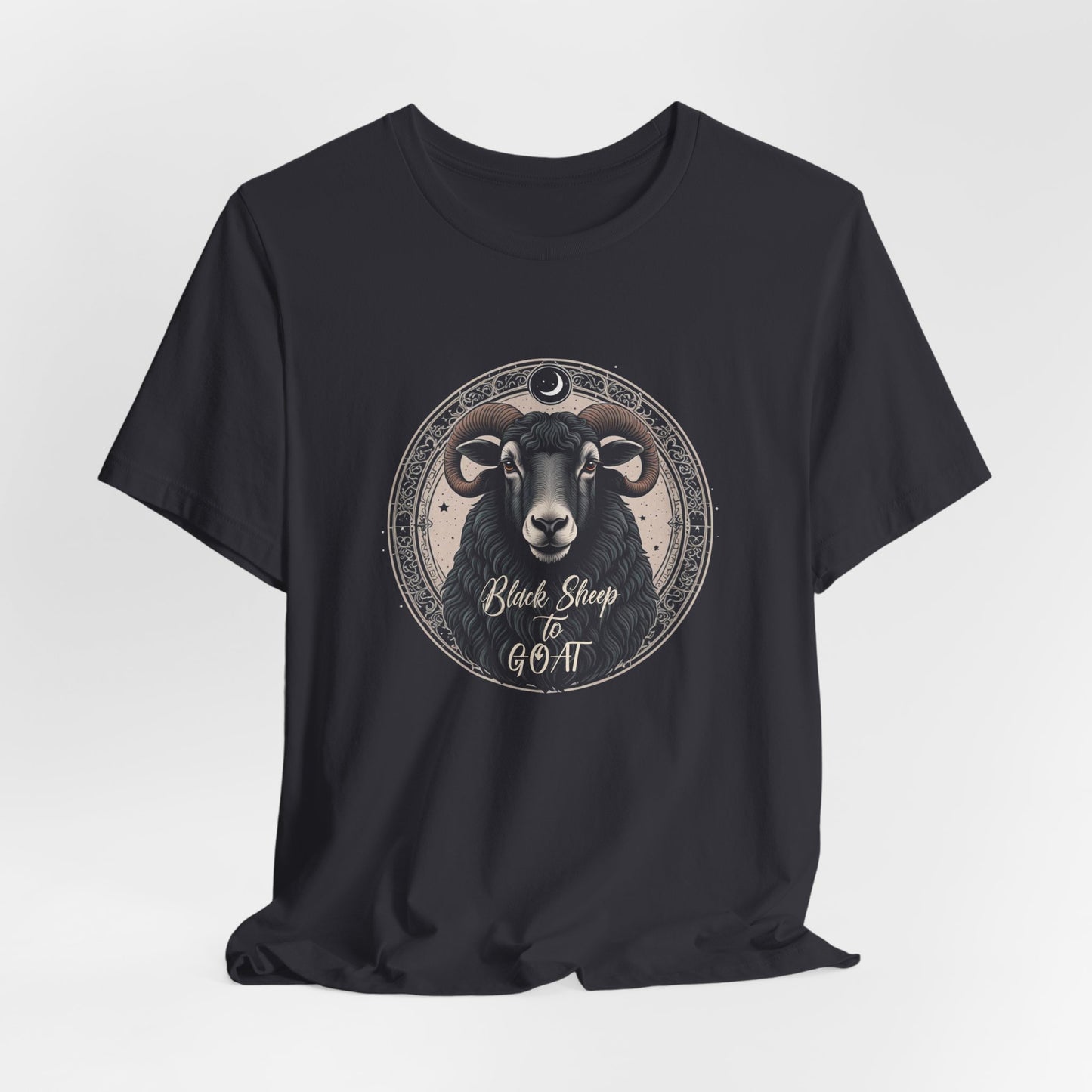 Black Sheep to GOAT Adult Unisex Jersey Short Sleeve Tee in Black and Dark Grey