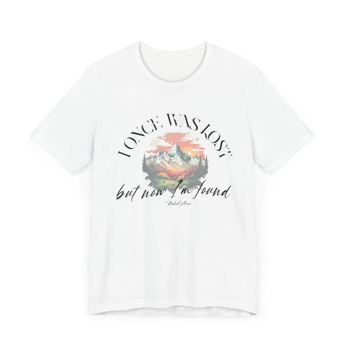 I Once Was Lost Adult Unisex Jersey Short Sleeve Tee in White, Soft Cream, Silver, and Heather Peach