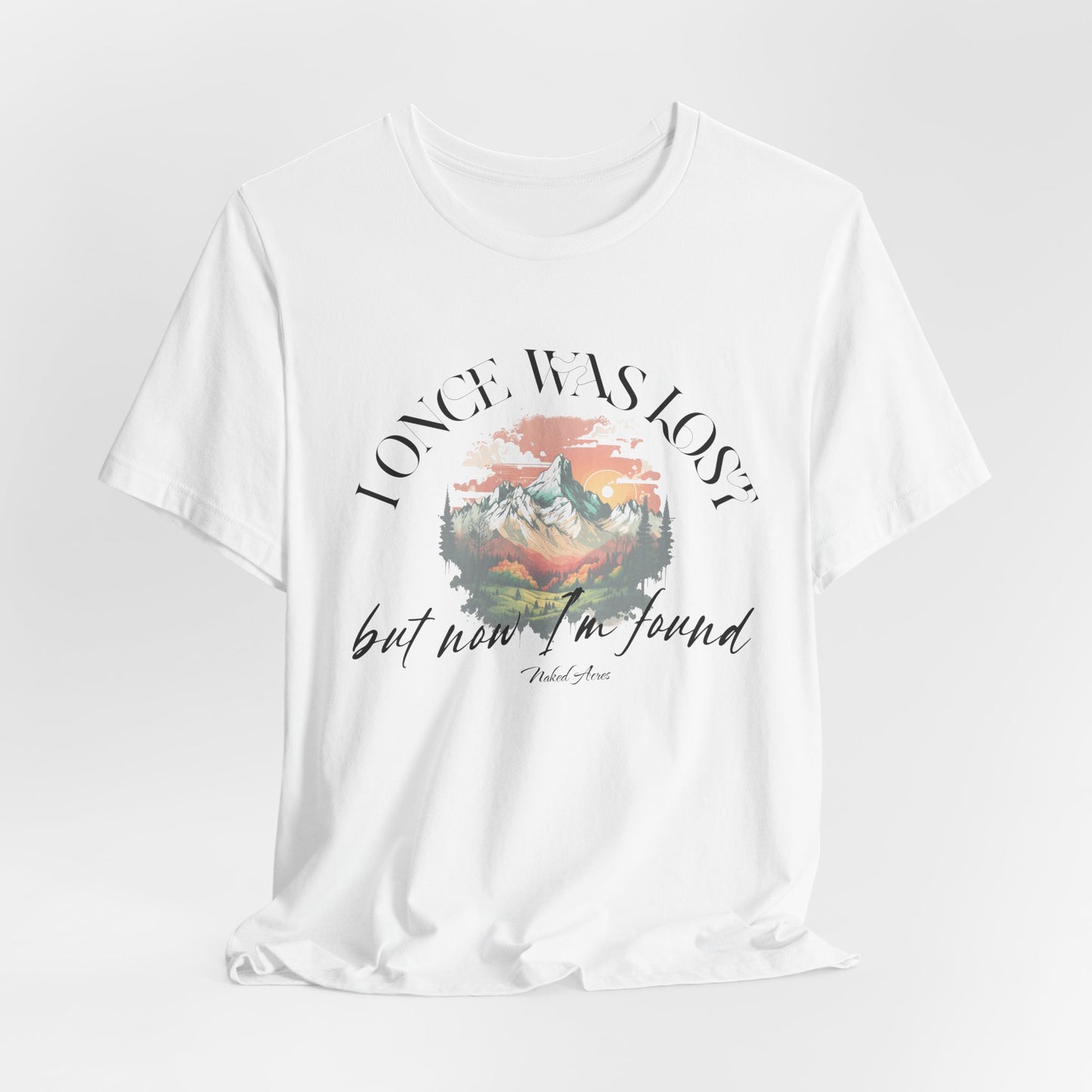 I Once Was Lost Adult Unisex Jersey Short Sleeve Tee in White, Soft Cream, Silver, and Heather Peach