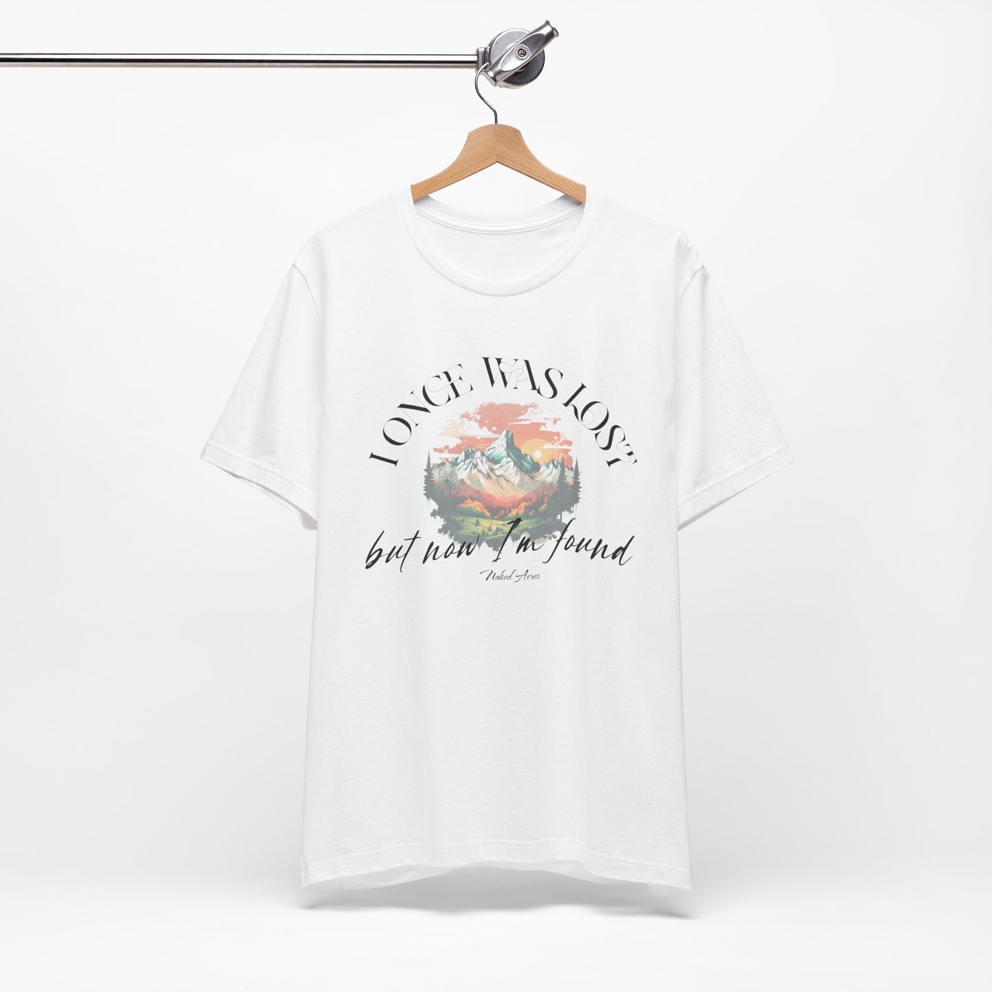 I Once Was Lost Adult Unisex Jersey Short Sleeve Tee in White, Soft Cream, Silver, and Heather Peach