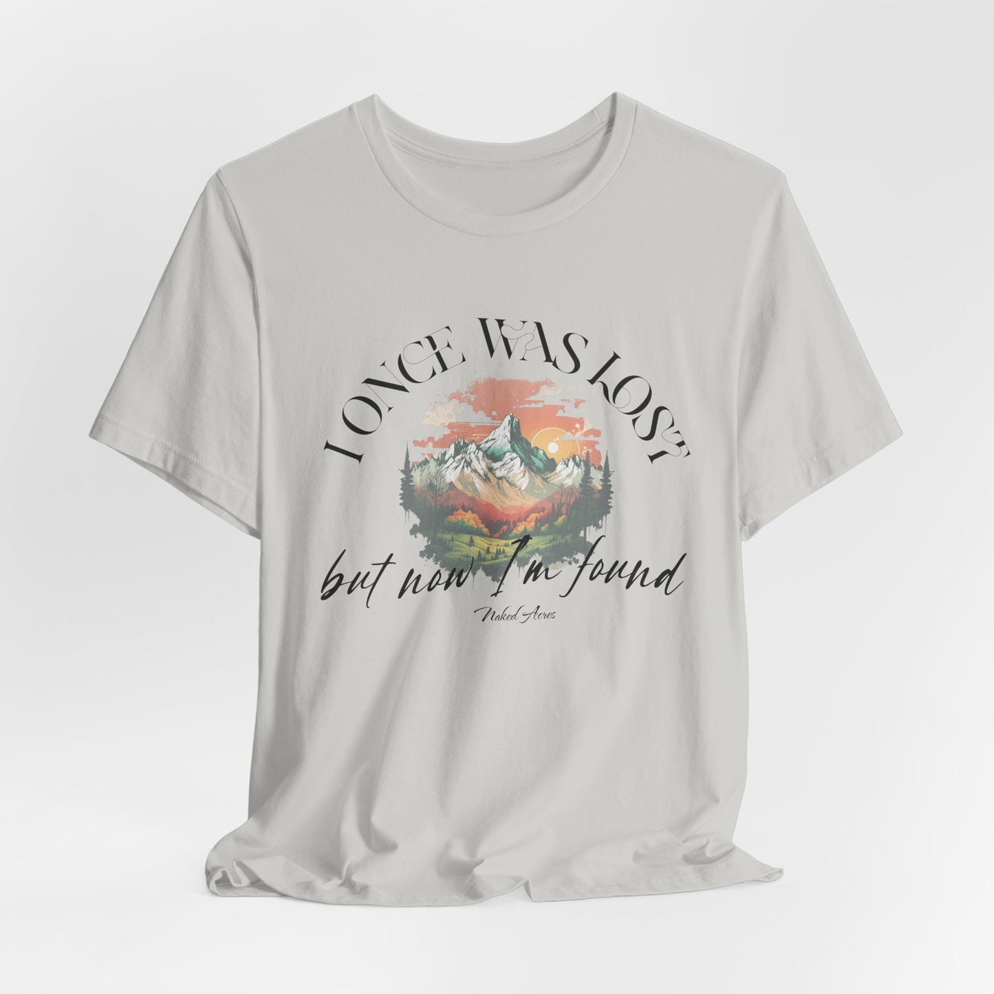 I Once Was Lost Adult Unisex Jersey Short Sleeve Tee in White, Soft Cream, Silver, and Heather Peach