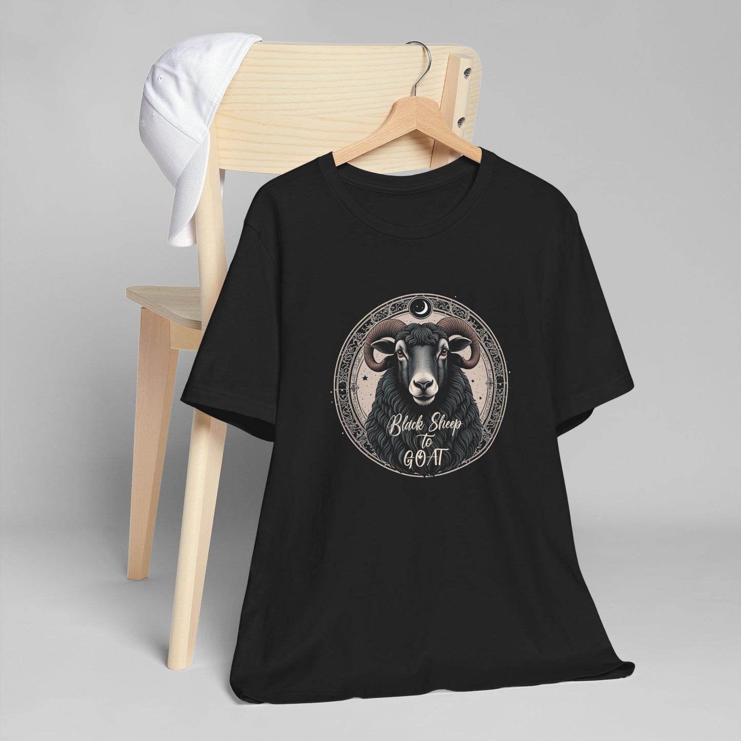 Black Sheep to GOAT Adult Unisex Jersey Short Sleeve Tee in Black and Dark Grey