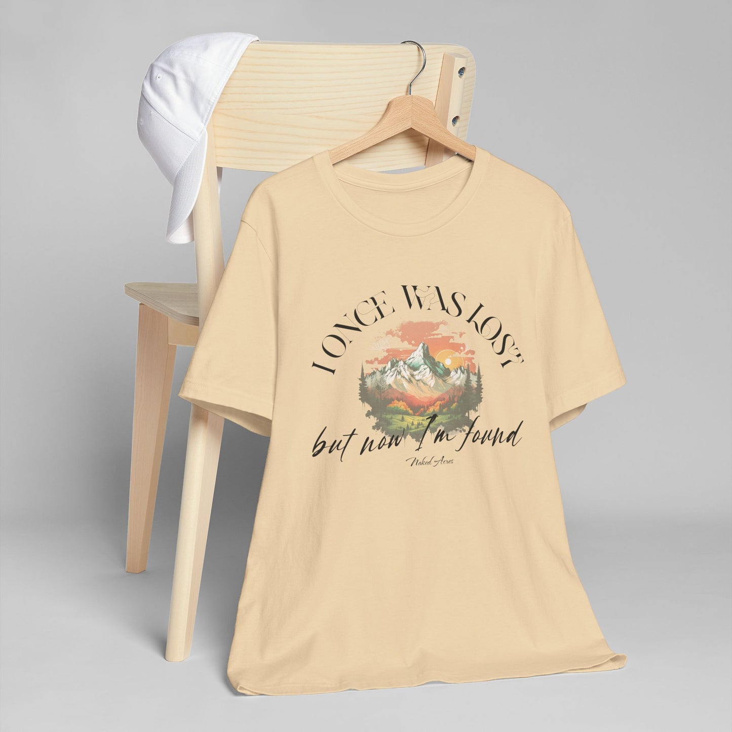 I Once Was Lost Adult Unisex Jersey Short Sleeve Tee in White, Soft Cream, Silver, and Heather Peach