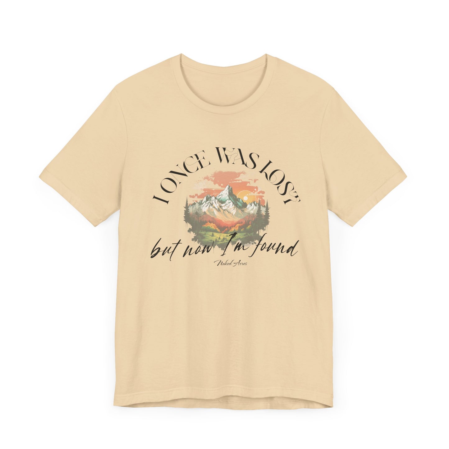 I Once Was Lost Adult Unisex Jersey Short Sleeve Tee in White, Soft Cream, Silver, and Heather Peach