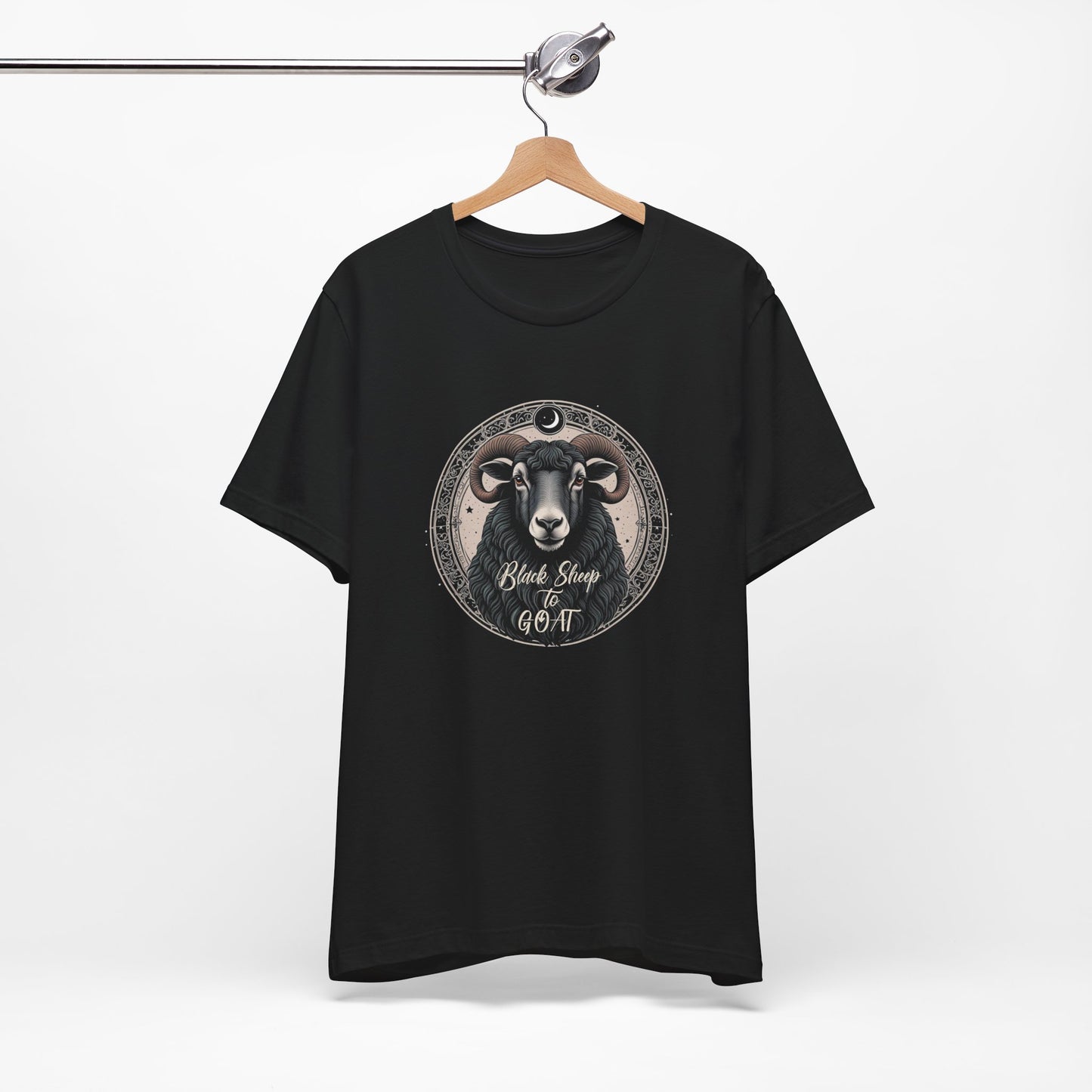 Black Sheep to GOAT Adult Unisex Jersey Short Sleeve Tee in Black and Dark Grey