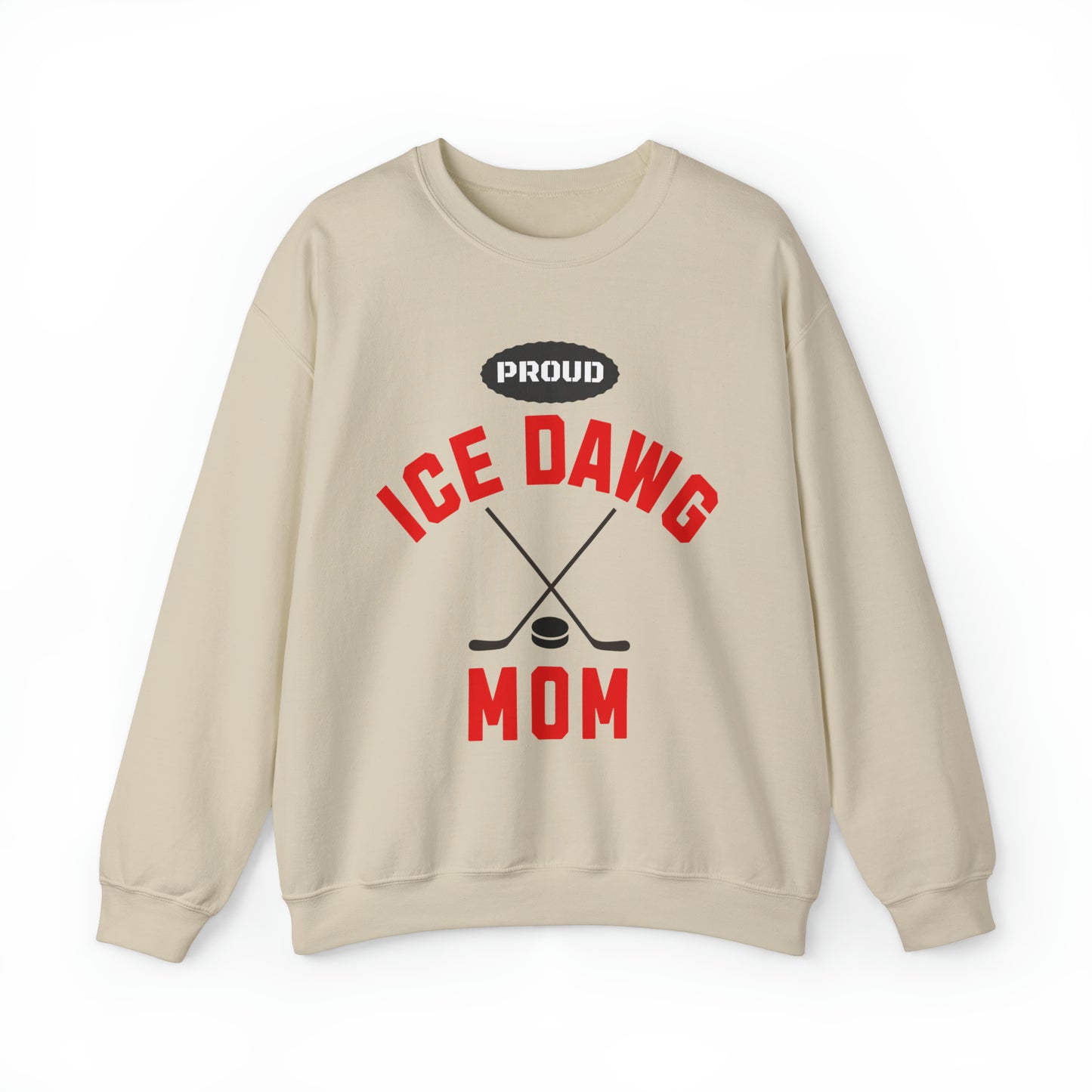 Glasgow Ice Dawgs Proud Mom Adult Unisex Heavy Blend™ Crewneck Sweatshirt in White, Grey, or Sand