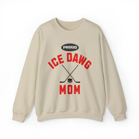 Glasgow Ice Dawgs Proud Mom Adult Unisex Heavy Blend™ Crewneck Sweatshirt in White, Grey, or Sand