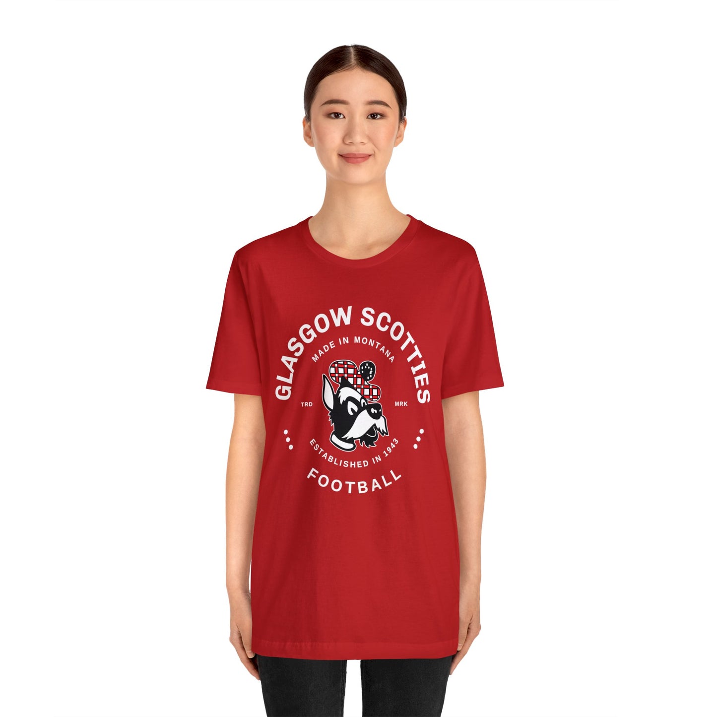 Glasgow Scotties Foottball Trademark Adult Unisex Jersey Short Sleeve Tee in Black, Red or Heather Red