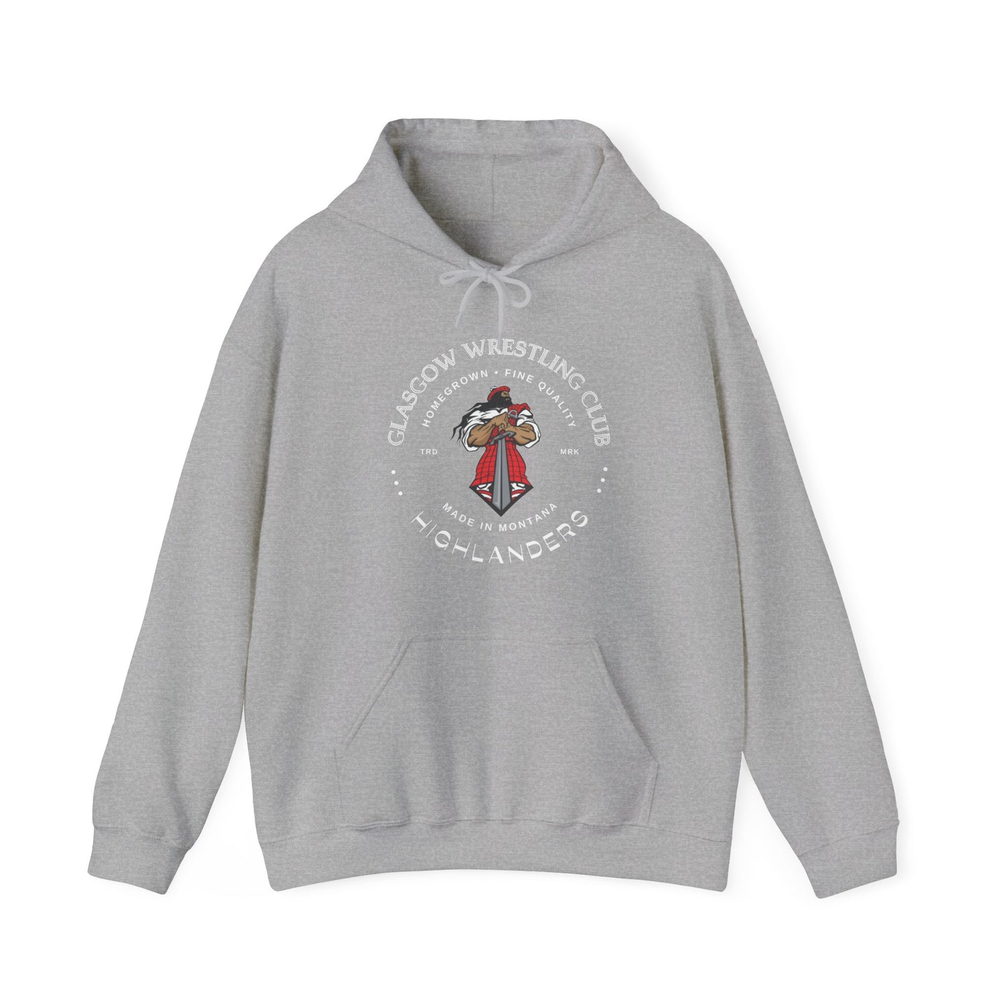 Glasgow Highlanders for him Trade Mark Adult Unisex Heavy Blend™ Hooded Sweatshirt in Red, Black, Dark Heather, or Sport Grey