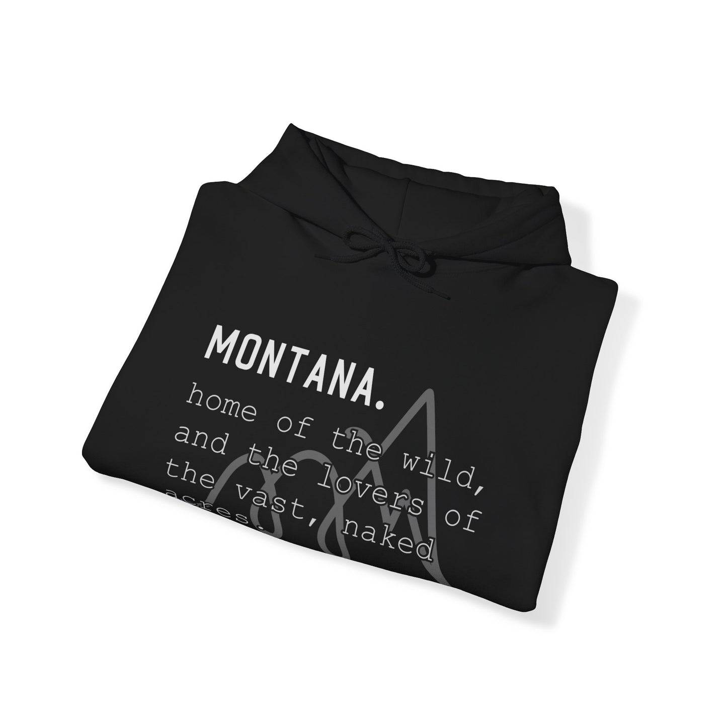 Naked Acres Montana Adult Unisex Heavy Blend™ Hooded Sweatshirt in Black, Military Green, Dark Heather, and Navy