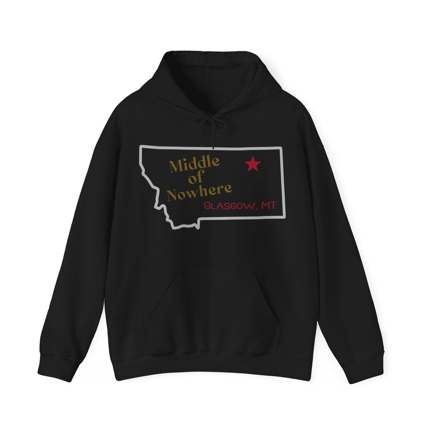 Naked Acres Middle of Nowhere Adult Unisex Heavy Blend™ Hooded Sweatshirt in White, Ash, Black, Sand, Forest Green, Dark Heather, and Navy