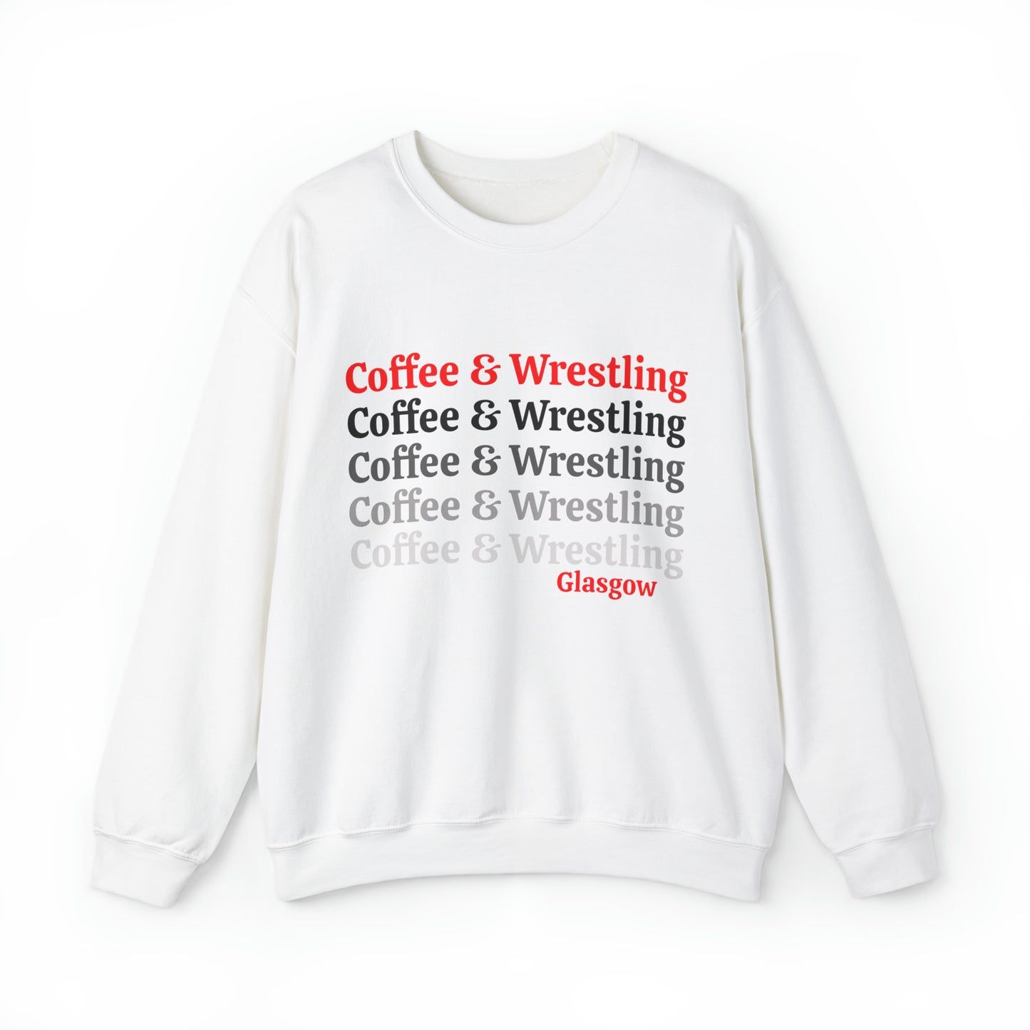 Glasgow Coffee and Wrestling Adult Unisex Heavy Blend™ Crewneck Sweatshirt in White or Grey