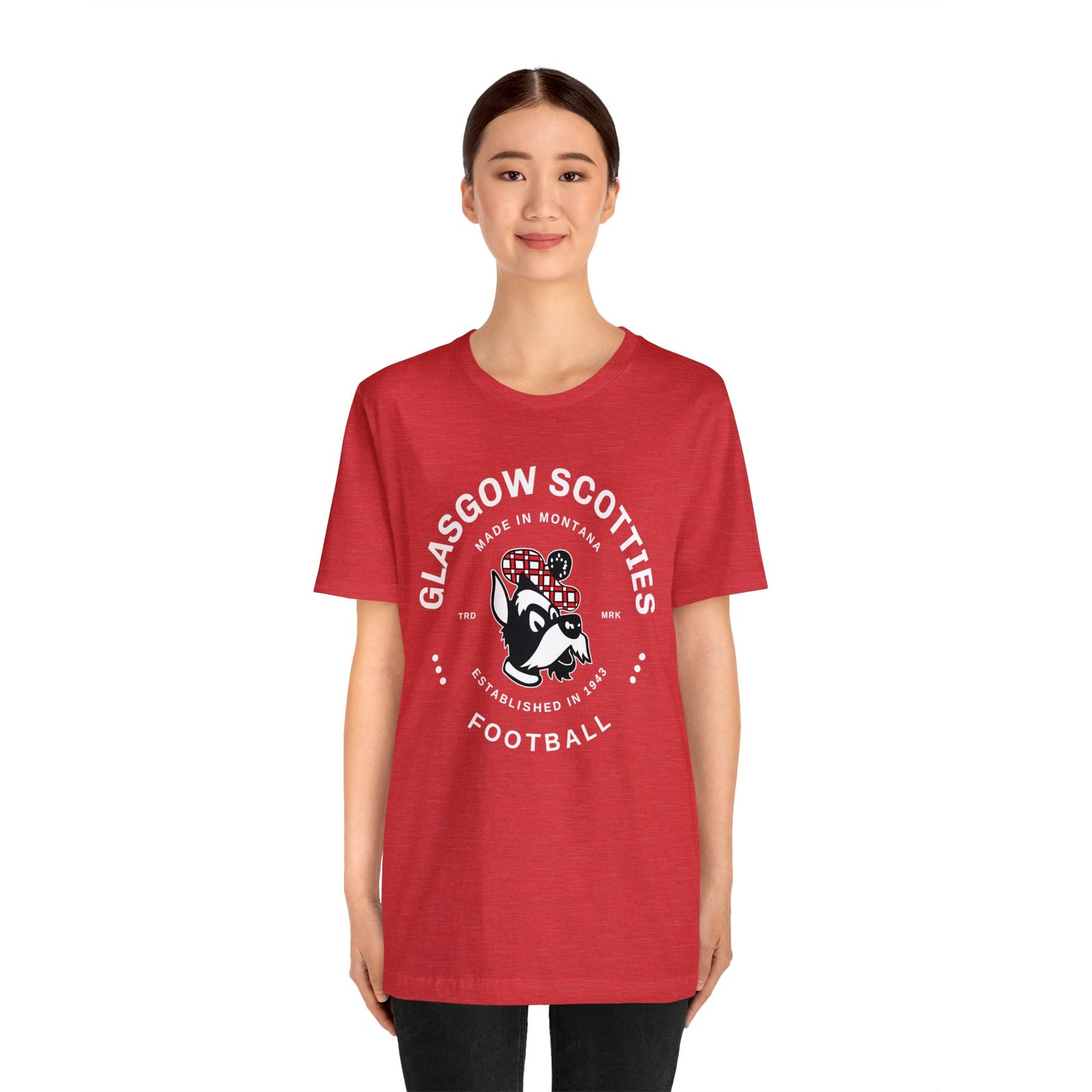 Glasgow Scotties Foottball Trademark Adult Unisex Jersey Short Sleeve Tee in Black, Red or Heather Red