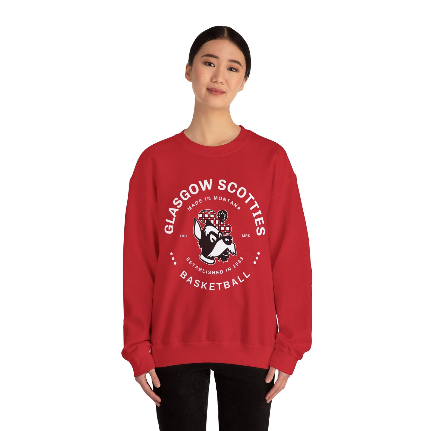 Glasgow Scotties Basketball Trademark Adult Unisex Heavy Blend™ Crewneck Sweatshirt in Black, Red or Dark Heather