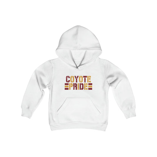 Shelby Coyote Pride Youth Heavy Blend Hooded Sweatshirt in White, Black, or Grey