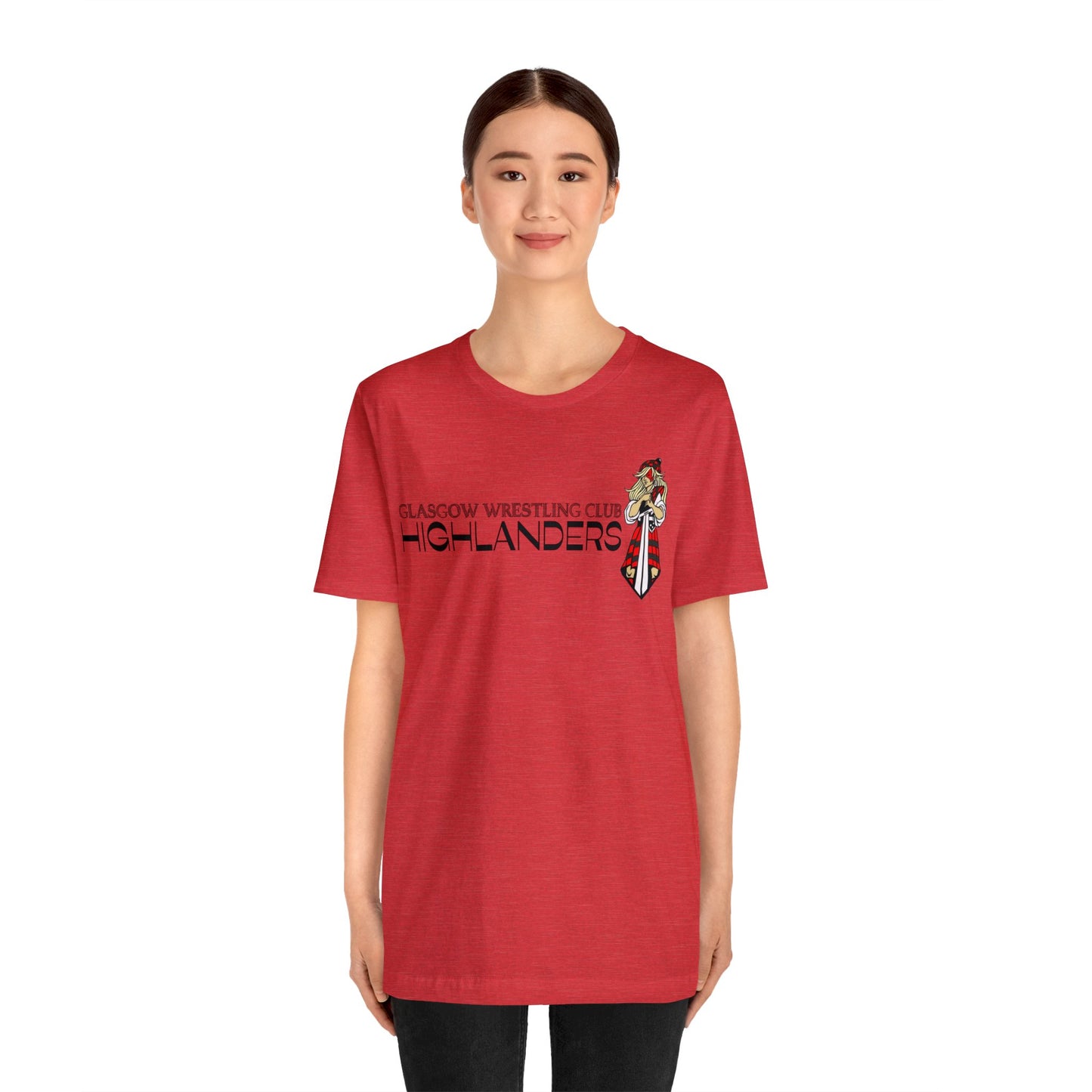 Glasgow Highlanders for her Adult Unisex Jersey Short Sleeve Tee in White, Athletic Heather, or Heather Red