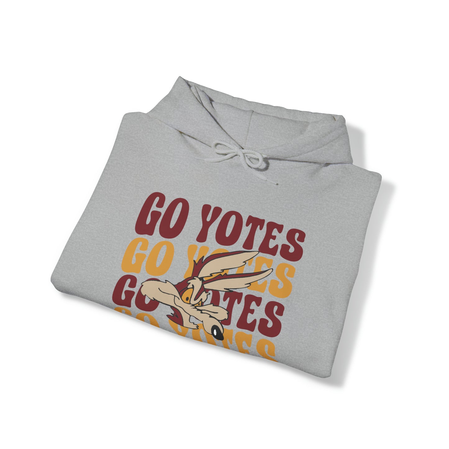 Shelby Coyotes Go Yotes Adult Unisex Heavy Blend™ Hooded Sweatshirt in Dark Heather, Black, Grey, or White