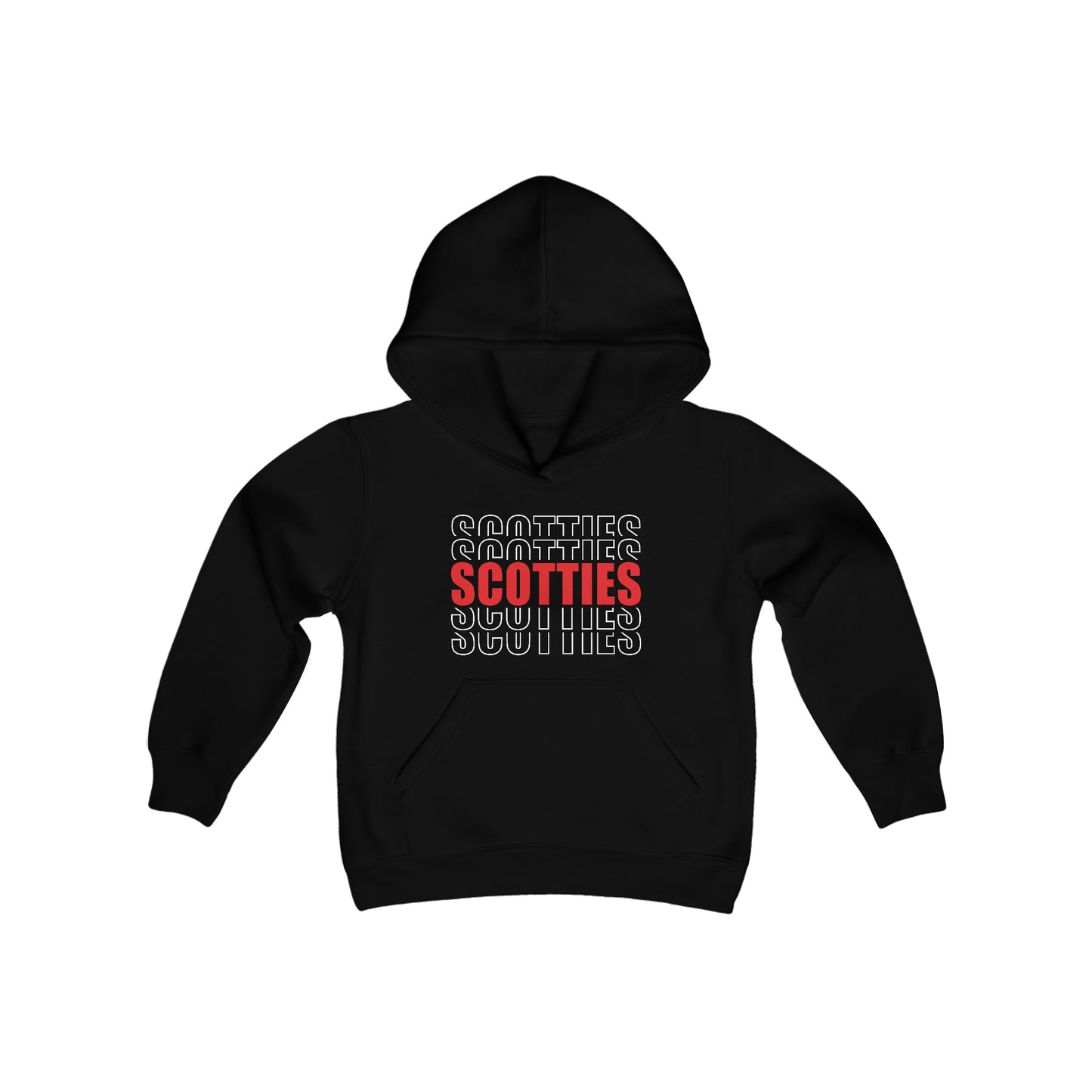 Glasgow Scotties Stacked Outline Youth Heavy Blend Hooded Sweatshirt in Black