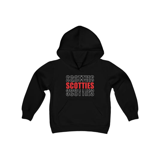 Glasgow Scotties Stacked Outline Youth Heavy Blend Hooded Sweatshirt in Black