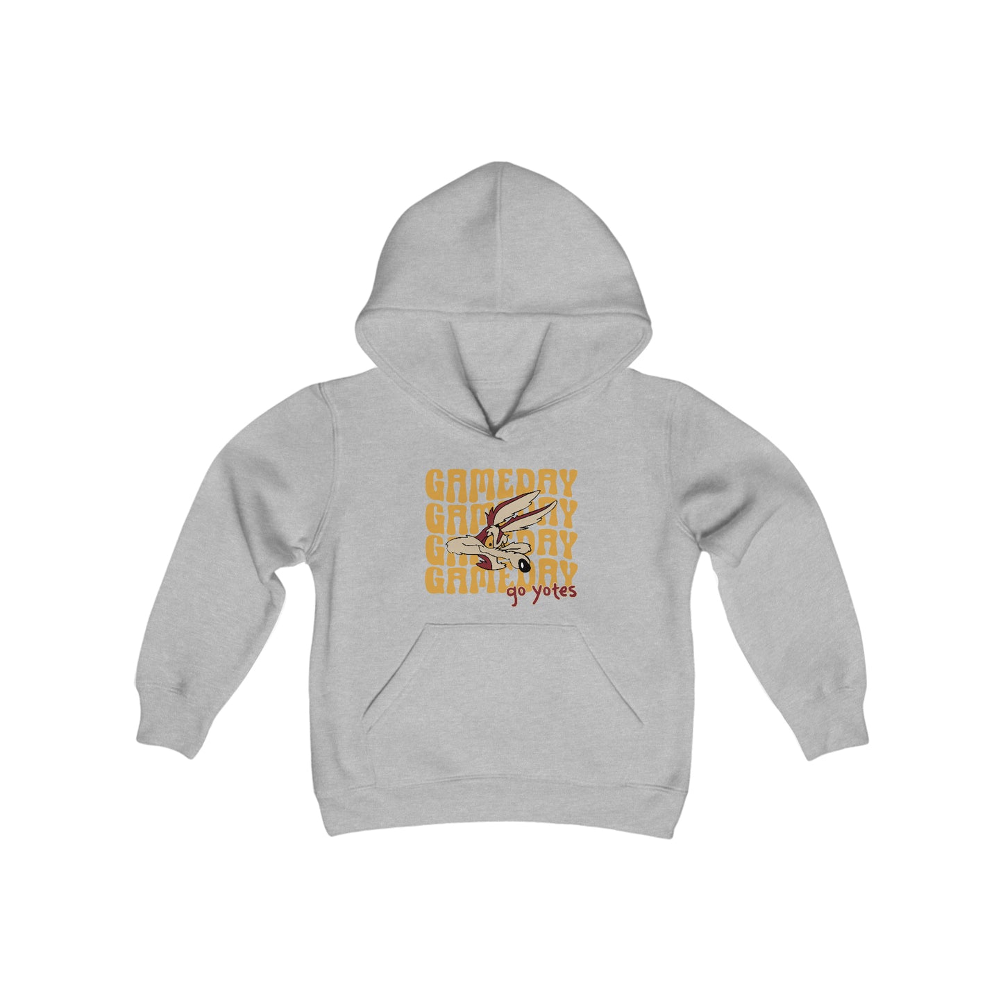 Shelby Coyote Gameday Youth Heavy Blend Hooded Sweatshirt in White, Black, Dark Heather, or Grey