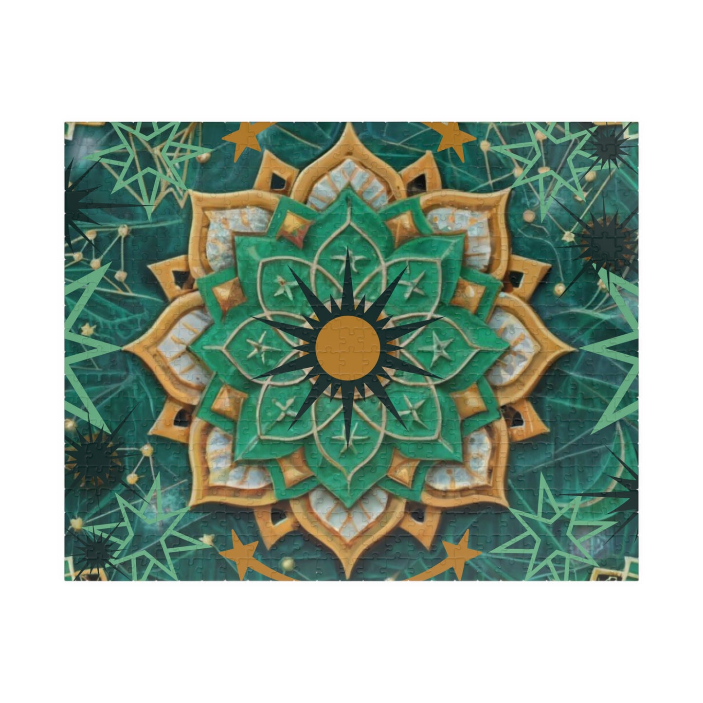 Puzzle- Green and Gold Mandala  (110, 252, 520, 1014-piece)