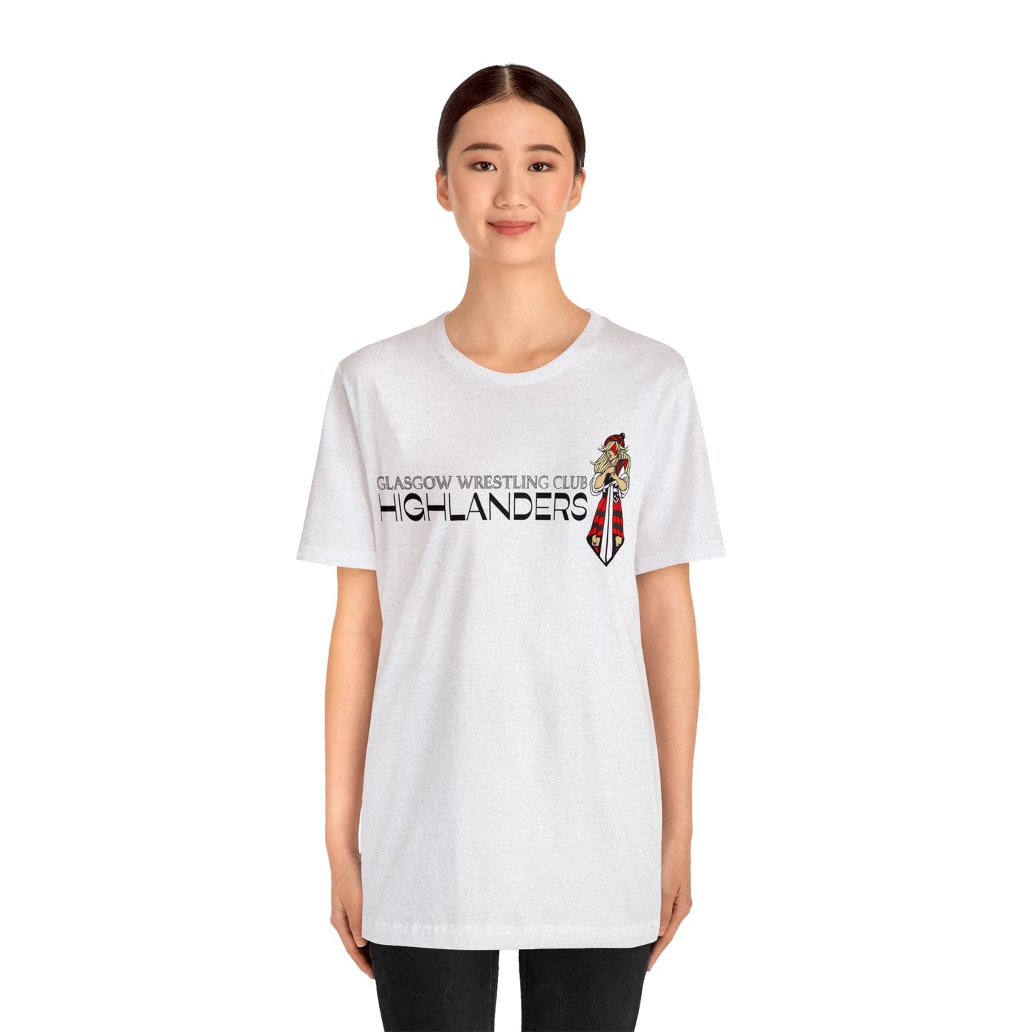 Glasgow Highlanders for her Adult Unisex Jersey Short Sleeve Tee in White, Athletic Heather, or Heather Red