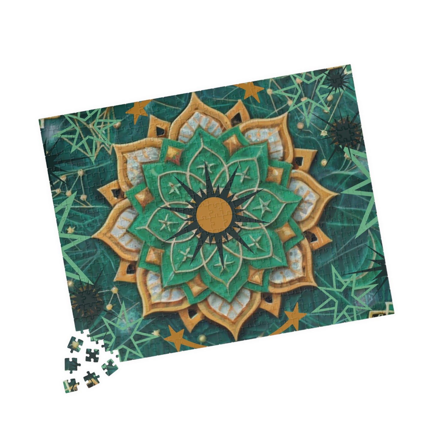 Puzzle- Green and Gold Mandala  (110, 252, 520, 1014-piece)