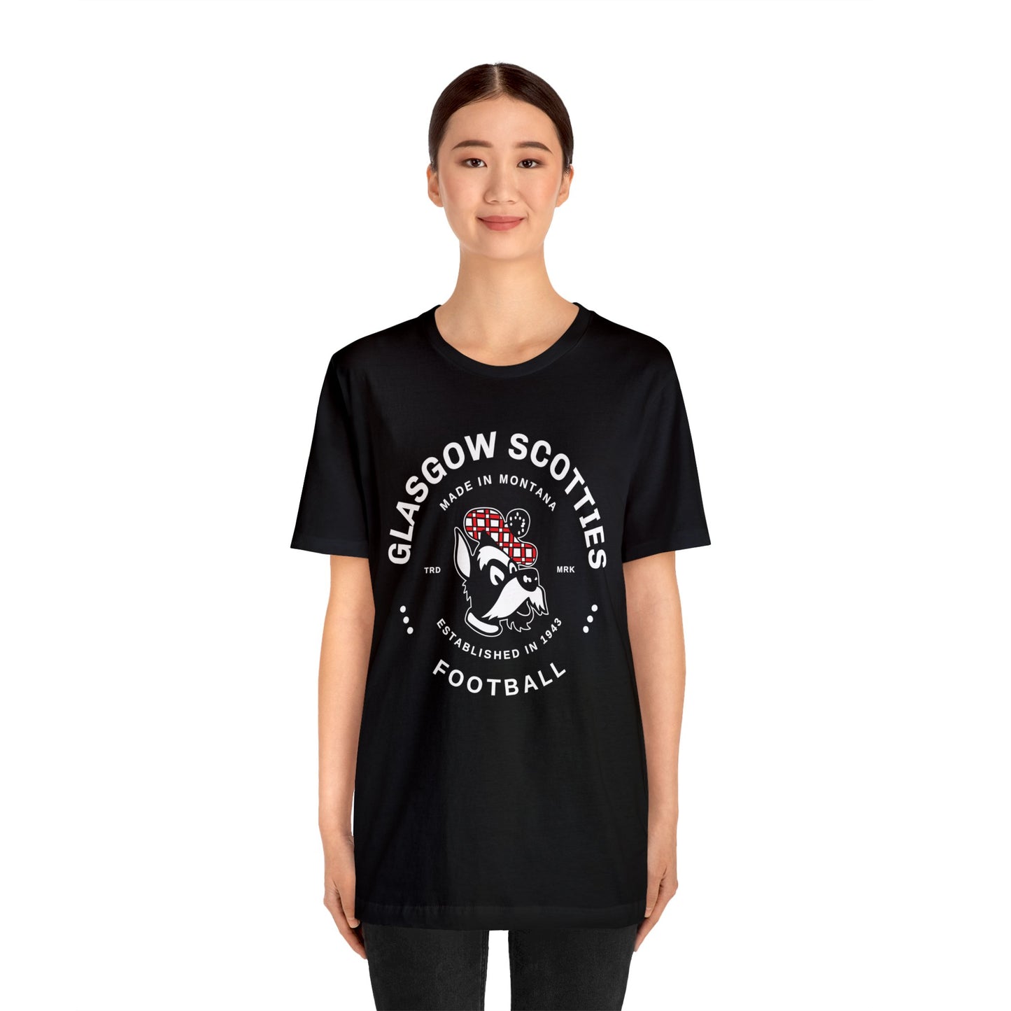 Glasgow Scotties Foottball Trademark Adult Unisex Jersey Short Sleeve Tee in Black, Red or Heather Red