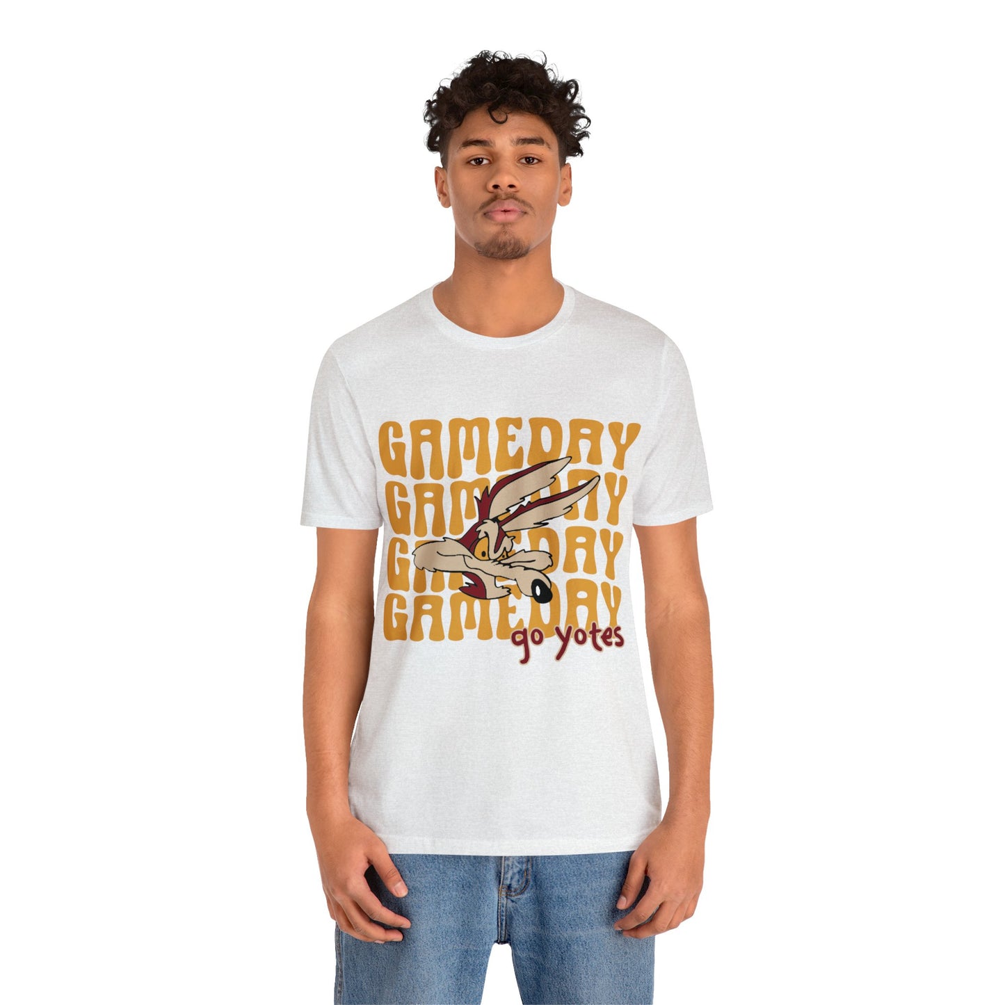 Shelby Coyotes Gameday Adult Unisex Jersey Short Sleeve Tee in Black, White, Ash, Natural, Dark Heather, or Maroon