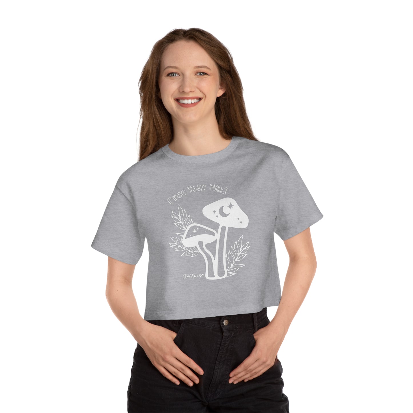 SolLingo Free Your Mind Champion Women's Heritage Cropped T-Shirt in Black or Grey