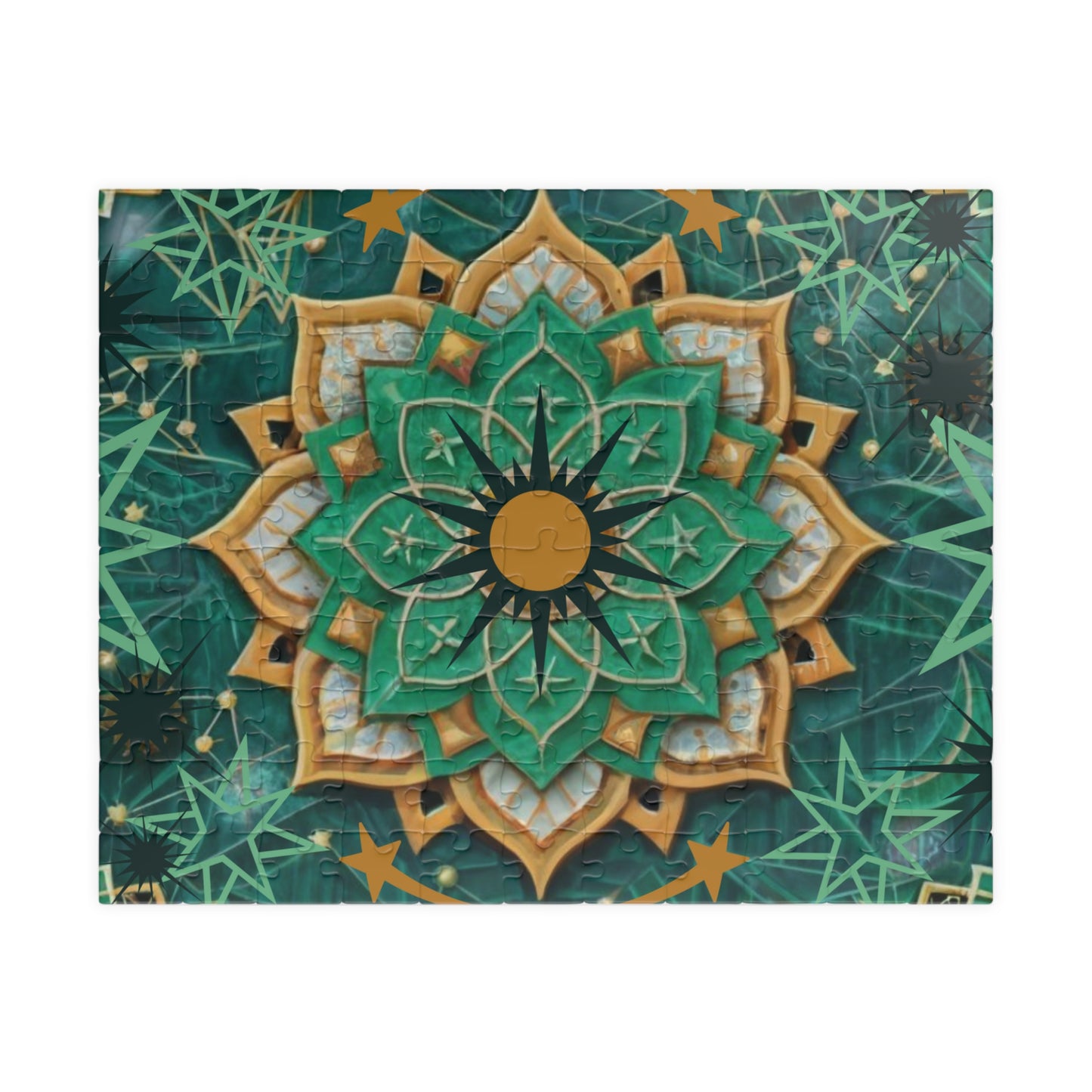 Puzzle- Green and Gold Mandala  (110, 252, 520, 1014-piece)