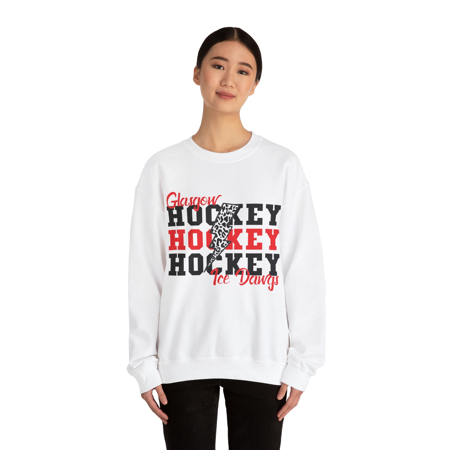 Glasgow Ice Dawgs Leopard Lightning Adult Unisex Heavy Blend™ Crewneck Sweatshirt in White or Grey