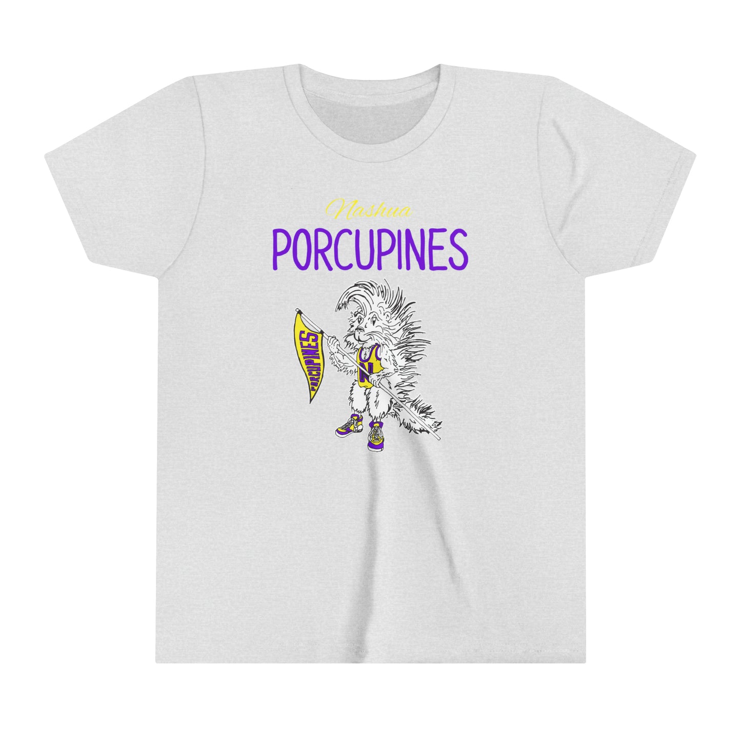 Nashua Porcupines Youth Short Sleeve Tee in Black, White, Ash, or Dark Heather